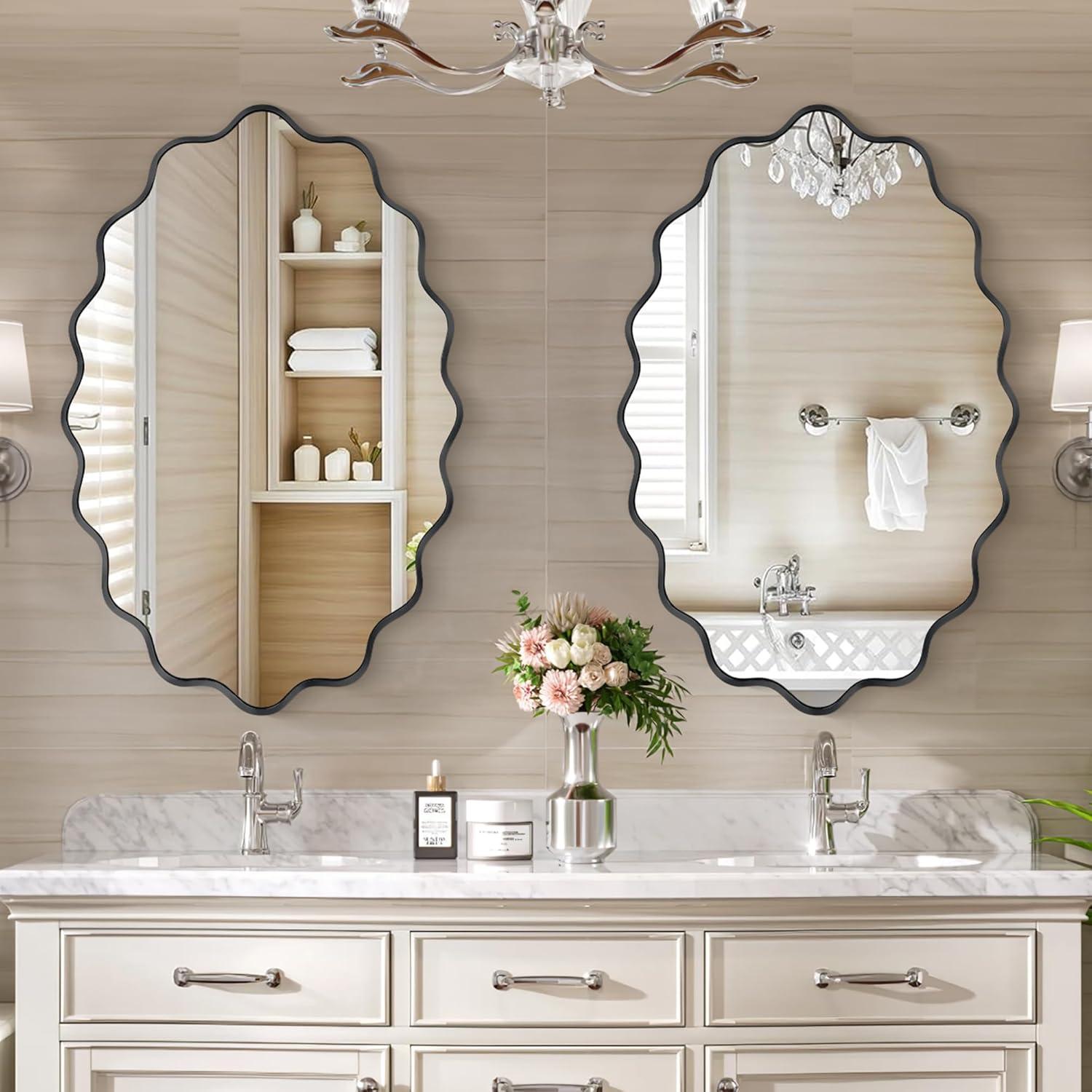 Fahomiss Elegant Oval Wavy Wall Mirror – Modern Decorative Mirror for Living Room, Bedroom, Bathroom, or Entryway – Stylish Home Décor Accent