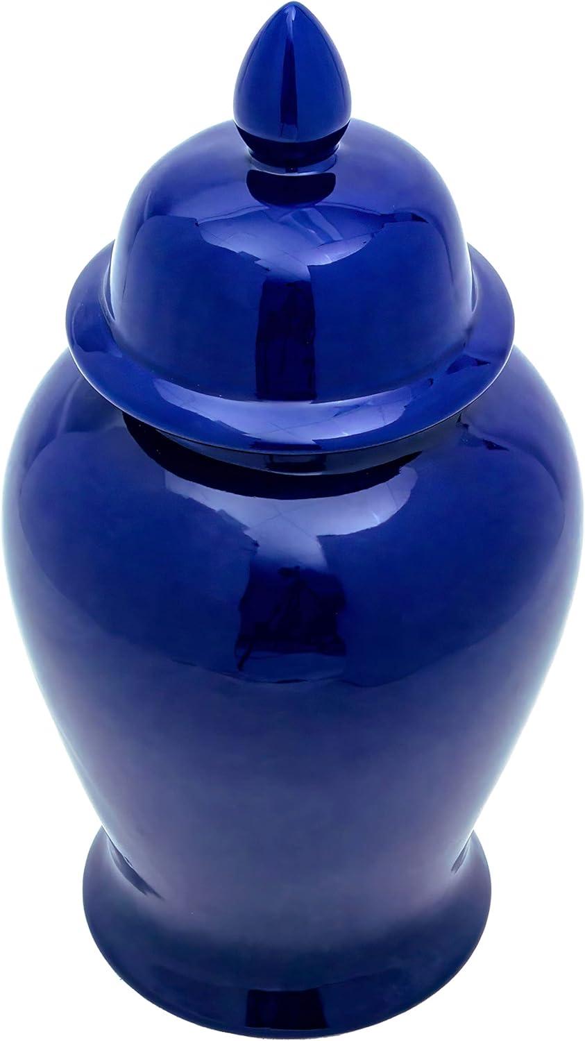 18" Navy Blue Glossy Ceramic Temple Jar