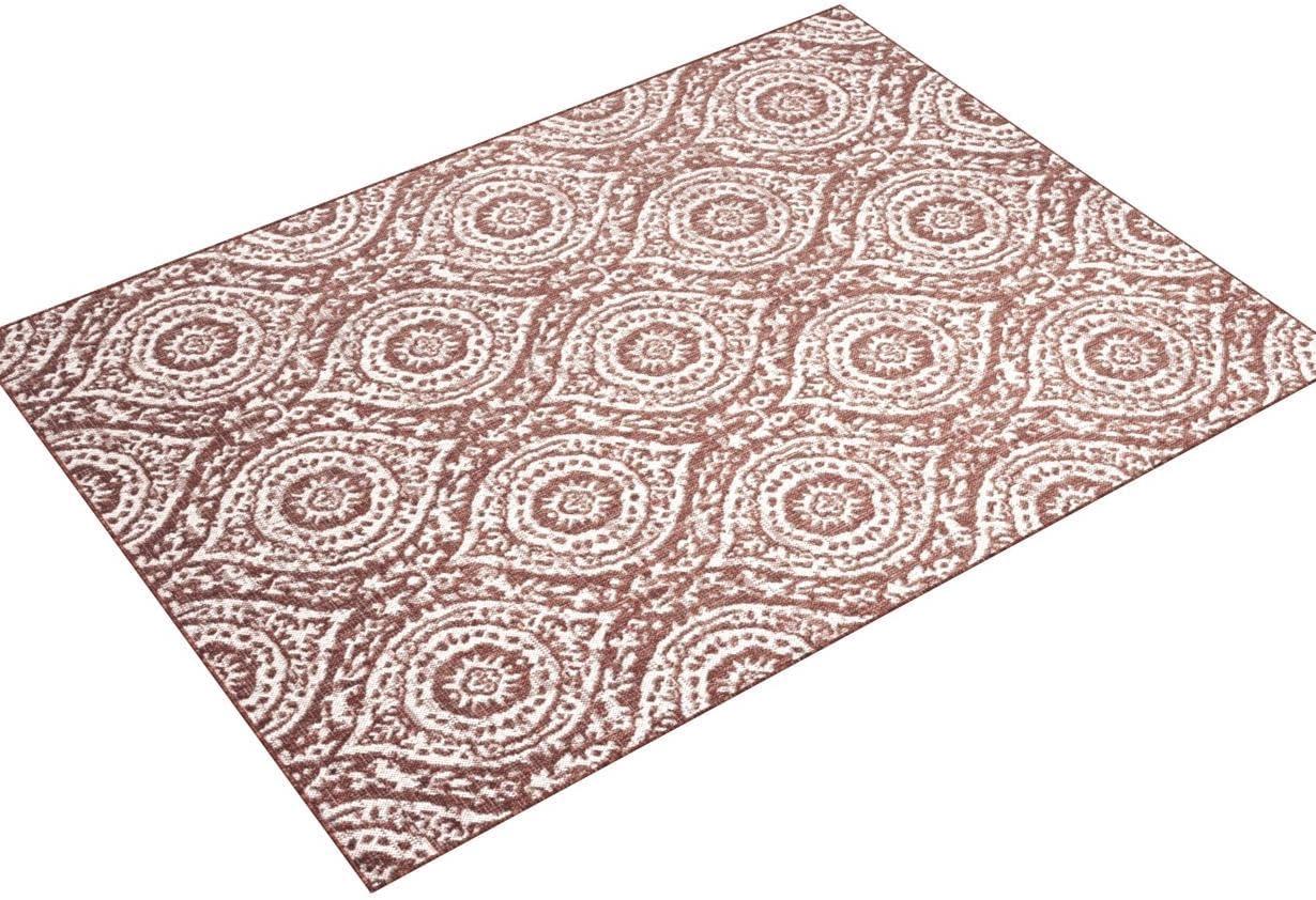 Nicole Miller New York Patio Country Zoe Moroccan Damask Indoor/Outdoor Area Rug, Terracotta/Ivory