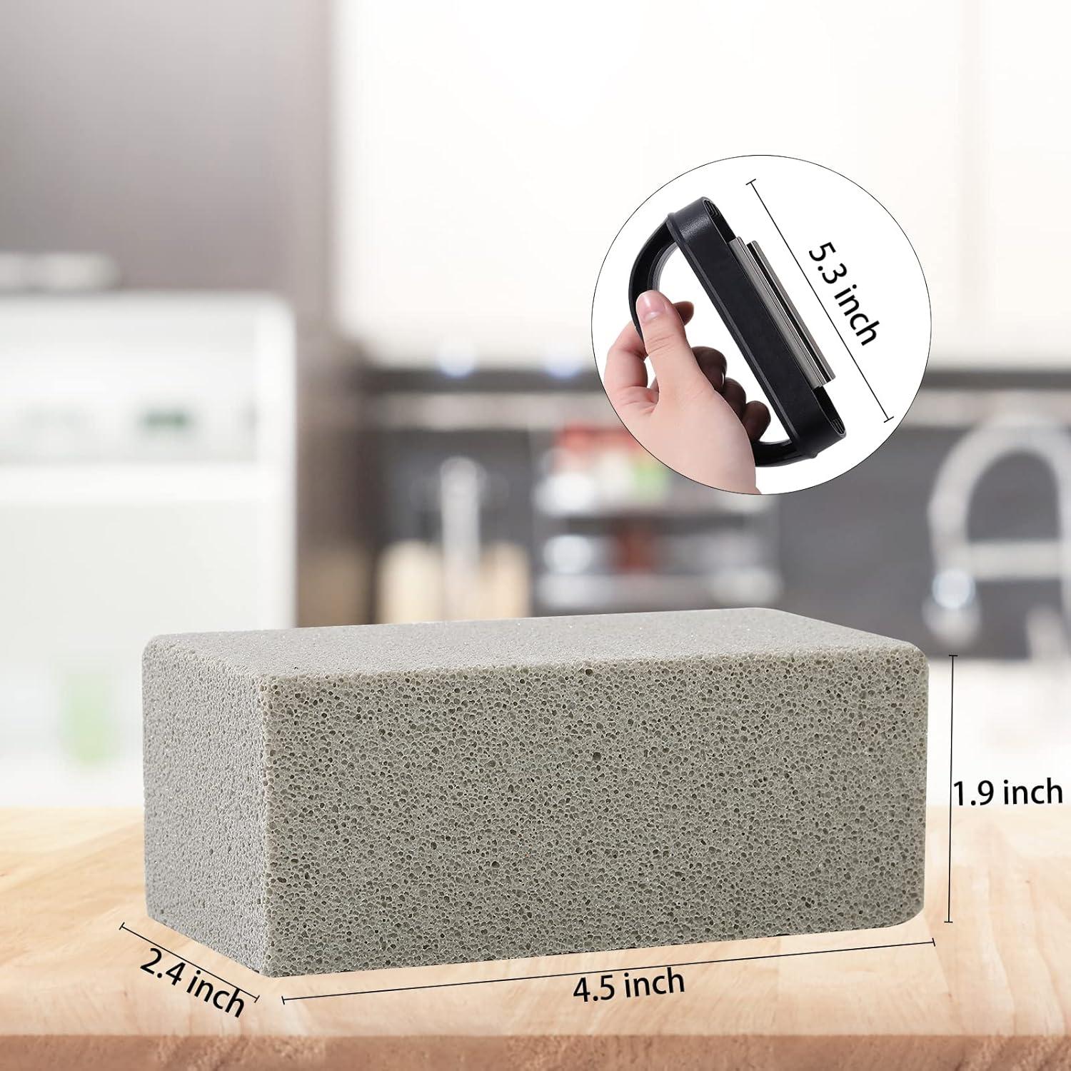 Blackstone Griddle Cleaning Brick Block Heavy Duty Grill Cleaning Stone Bricks Non Scratch Flat Top Seasoning Stone Griddle Scrubber Cleaner Remove Greases Stains Residue -3 Pack with Handle