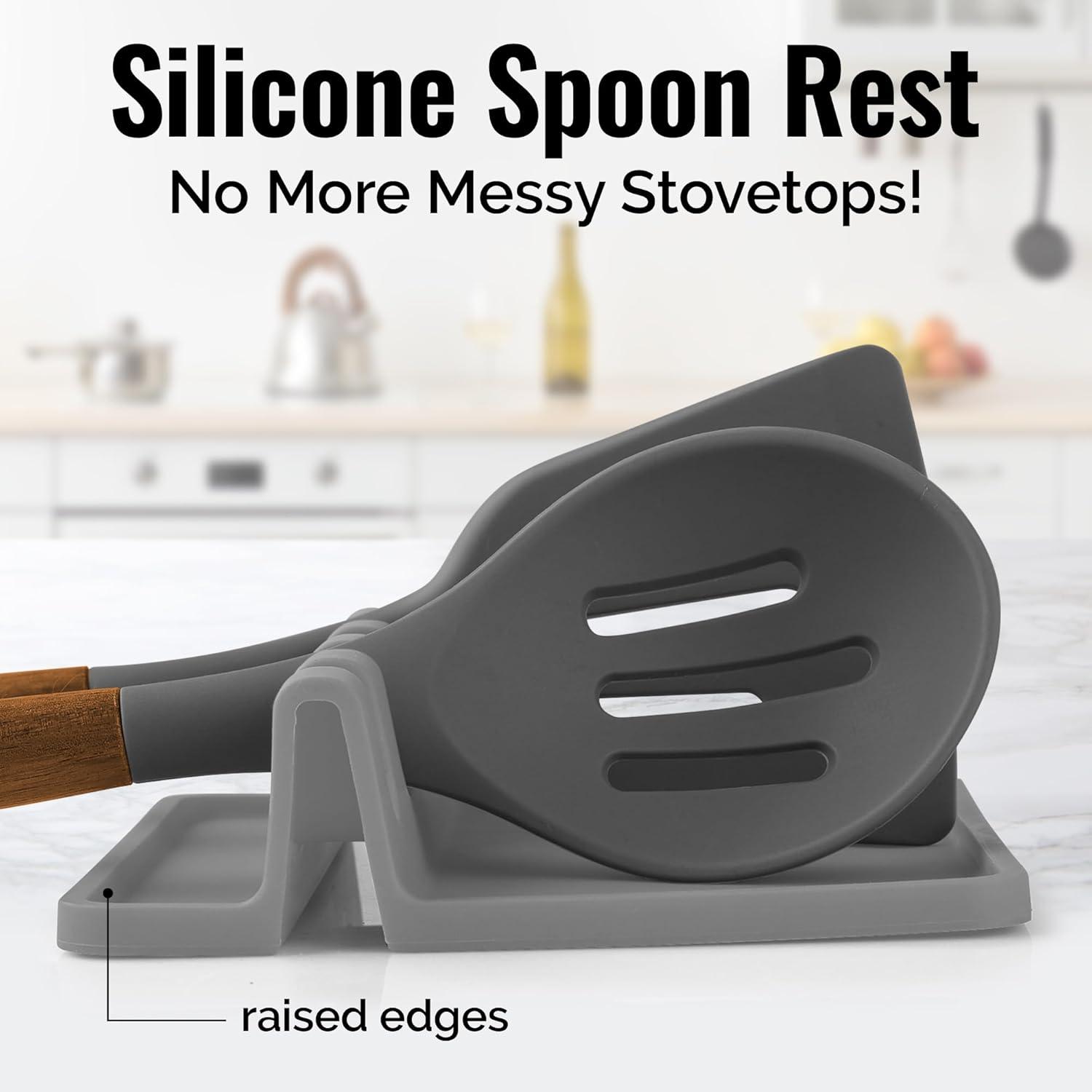 2 Pack Silicone Utensil Rest - BPA-Free, Durable Spoon Rest with Drip Pad - Heat-Resistant Spoon Rest for Stove Top - Spoon Rest for Kitchen Counter - Kitchen Gadgets & Kitchen Utensils Holder