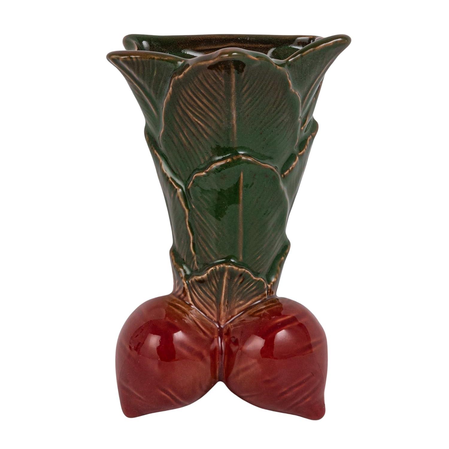 Creative Co-Op Embossed Stoneware Radish Shaped Wall Vase Planter, Green and Red