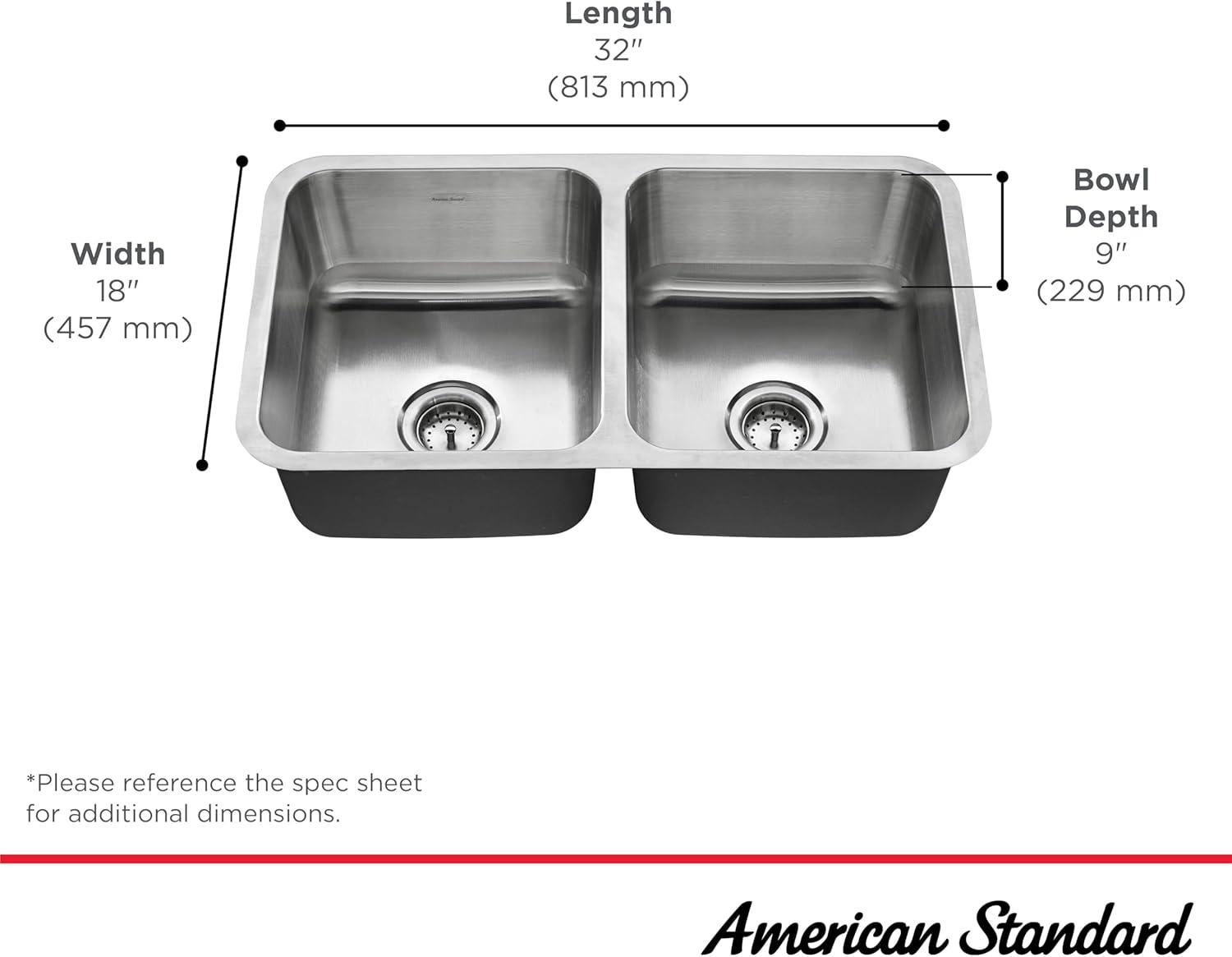 Danville 32x18 Inch Stainless Steel Double Bowl Undermount Sink