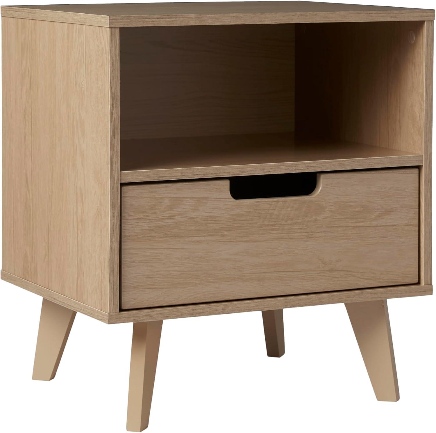 Riviera Mid-Century Modern 1-Drawer Nightstand with Open Cubby