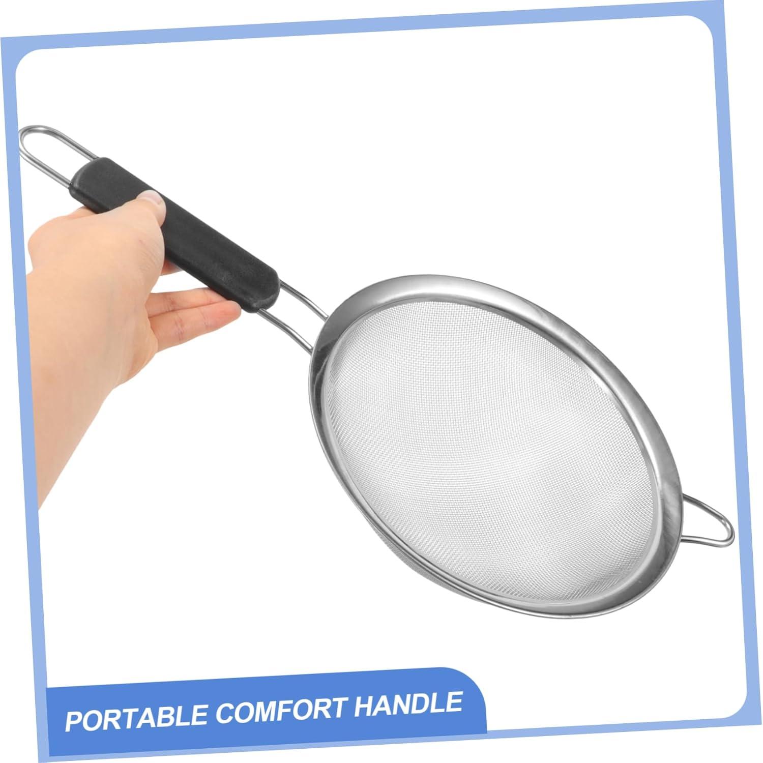 Kafoor 9" Large Fine Mesh Strainer with Thermo Plastic Rubber Handle - Sieve Fine Mesh Stainless Steel - Ideal to Strain Pasta, Quinoa and Rice.