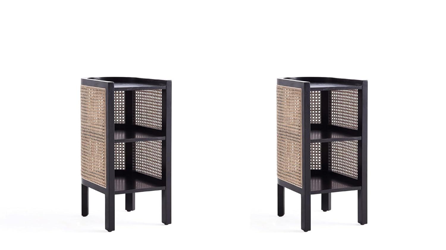 Set of 2 Versailles End Tables Black/Natural - Manhattan Comfort: Boho Style, Fixed Shelves, No Assembly Required