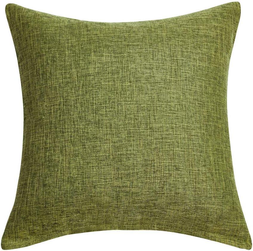 Xukmct 2 Pack Linen Square Pillow Cover with Zipper, Solid Color Decorative Cushion Case for Couch Patio Sofa, 18 x 18 inch, Green