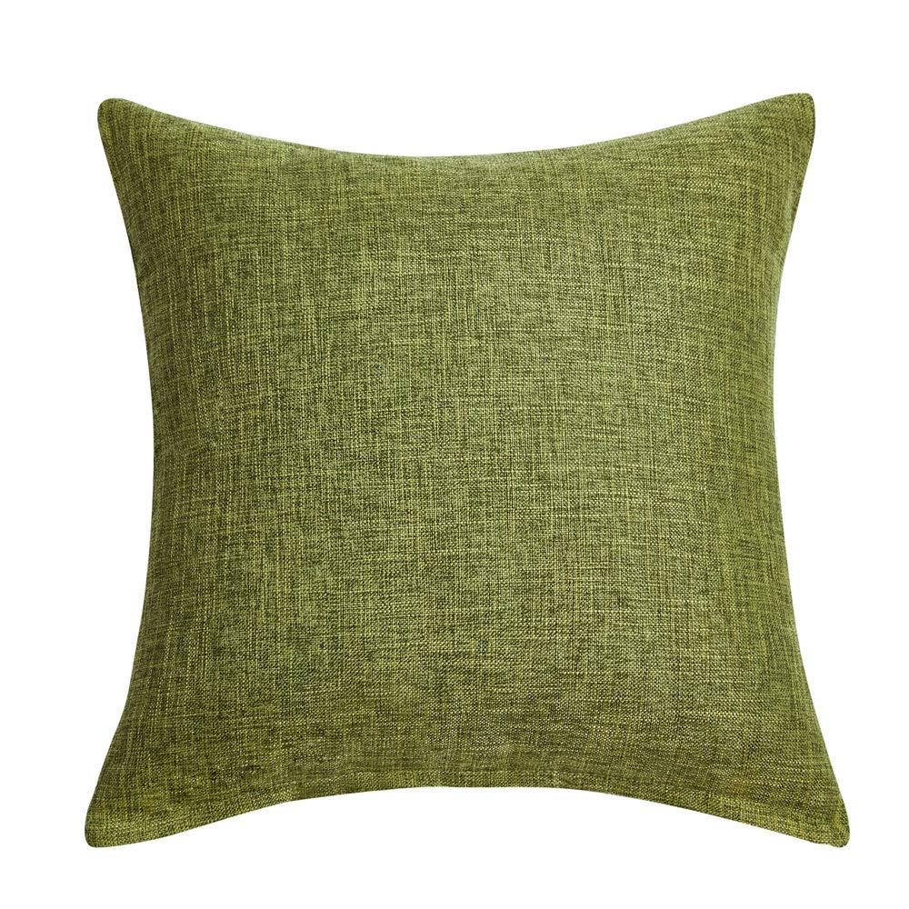 Dtwnek Linen Pillow Cover with Zipper, Decorative Cushion Case for Couch Bedding Patio Sofa, Green, 2 Pack
