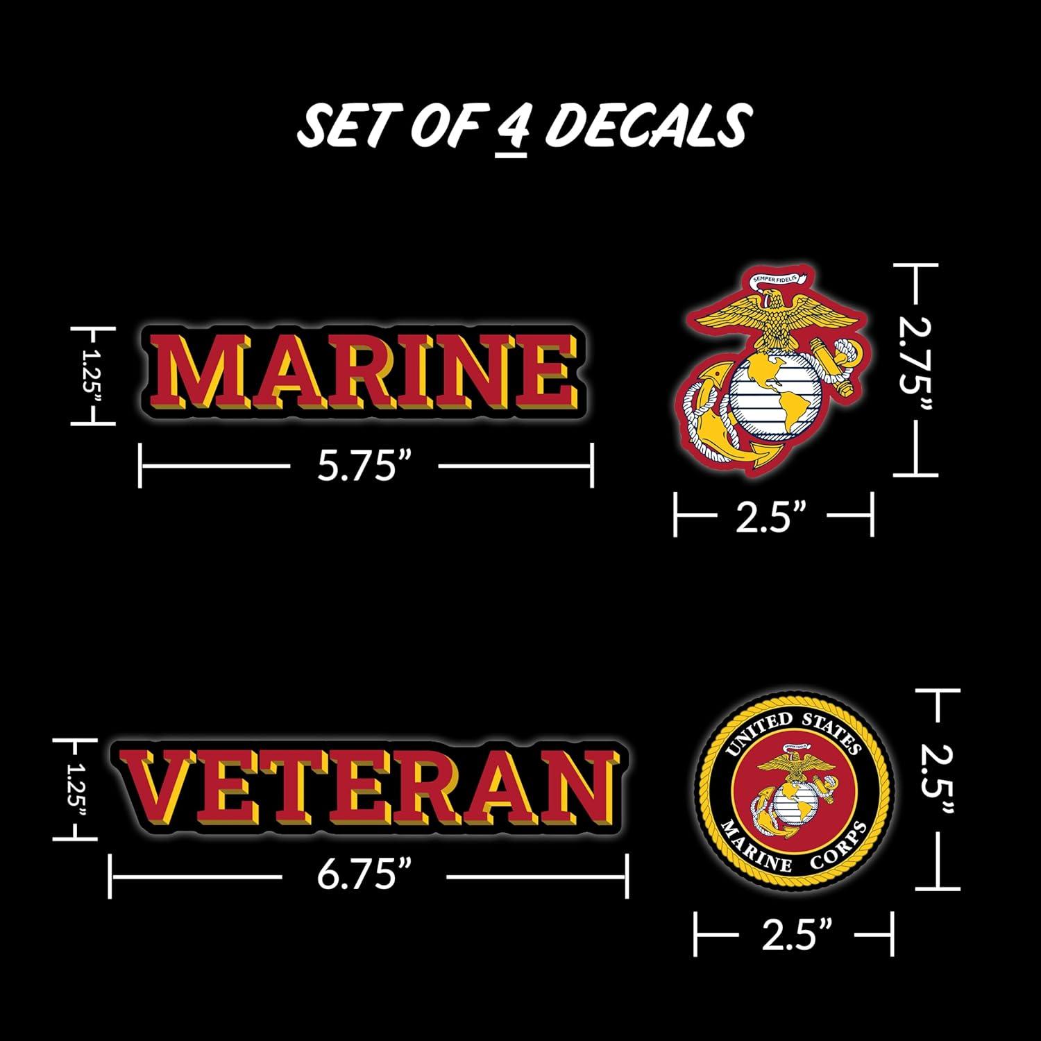 US Marine Corps Veteran Car Decals - Set of 4 USMC Window Stickers EGA Logo Vinyl Decal for Vehicle Truck Bumper Water Bottle Laptop