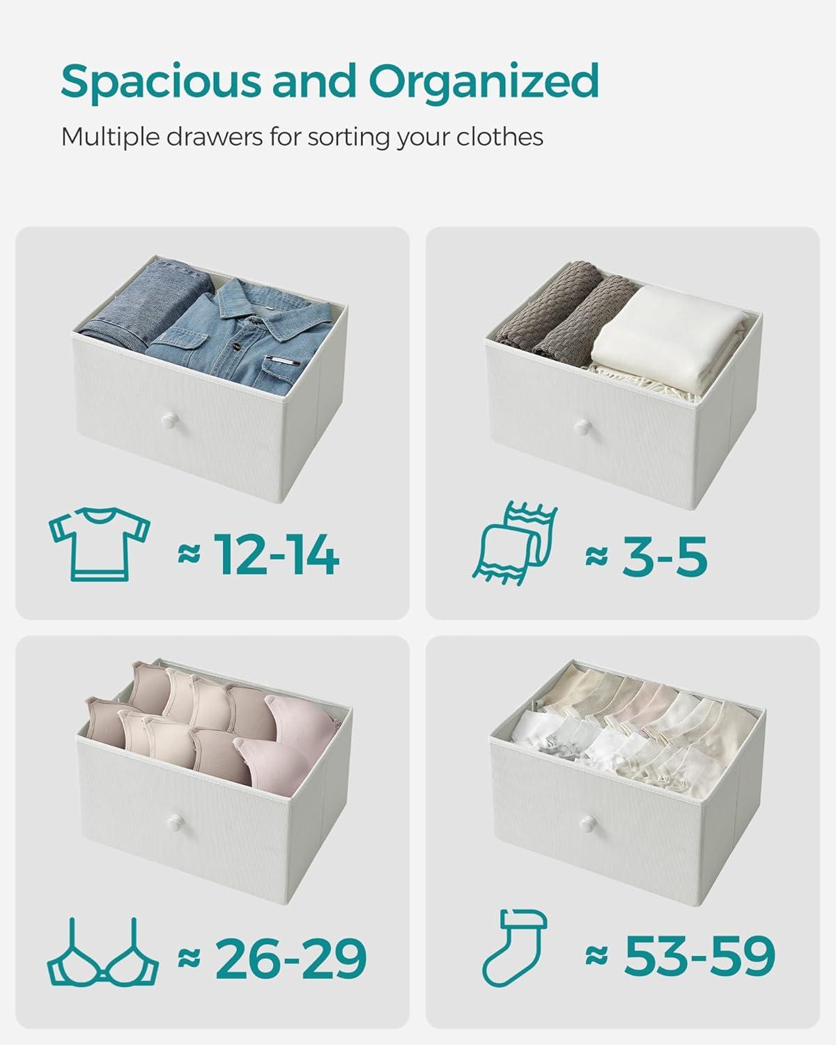 SONGMICS Dresser for Bedroom, Chest of Drawers, 6 Drawer Dresser, Closet Fabric Dresser with Metal Frame, Cream White and Oak ULTS323W57