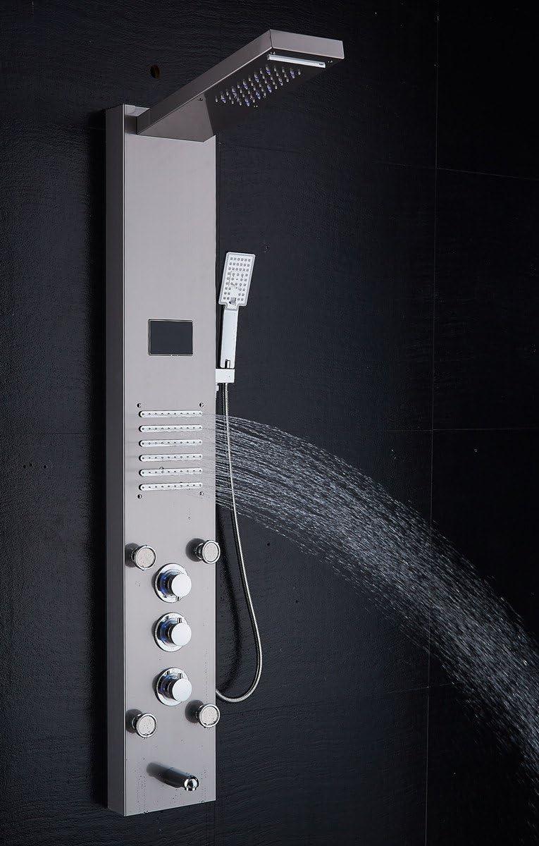 Brushed Nickel LED Rainfall Waterfall Shower Panel with Body Jets