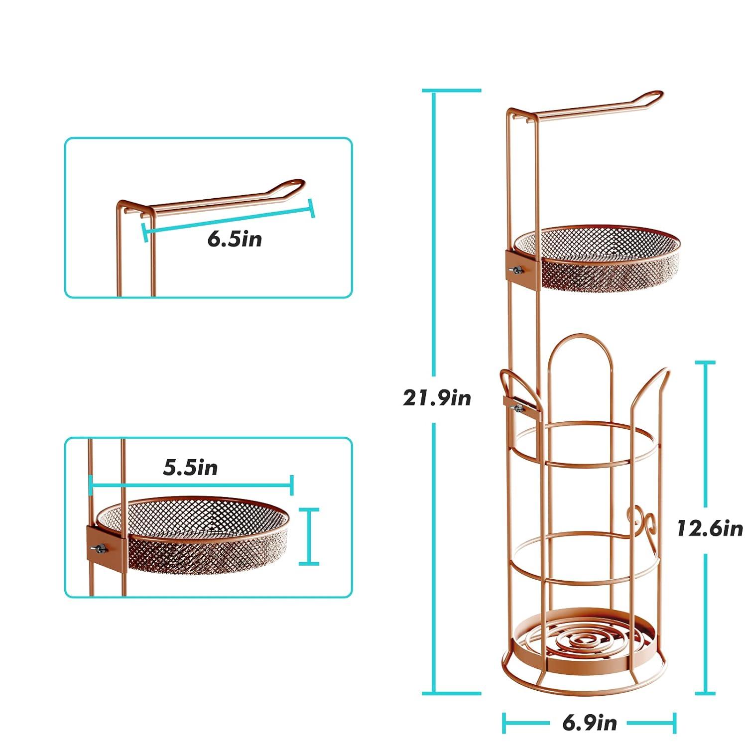 Toilet Paper Holder Stand with Shelf, Freestanding Toilet Tissue Roll Holder with Dispenser for Bathroom Storage Holds 4 Rolls - Brown