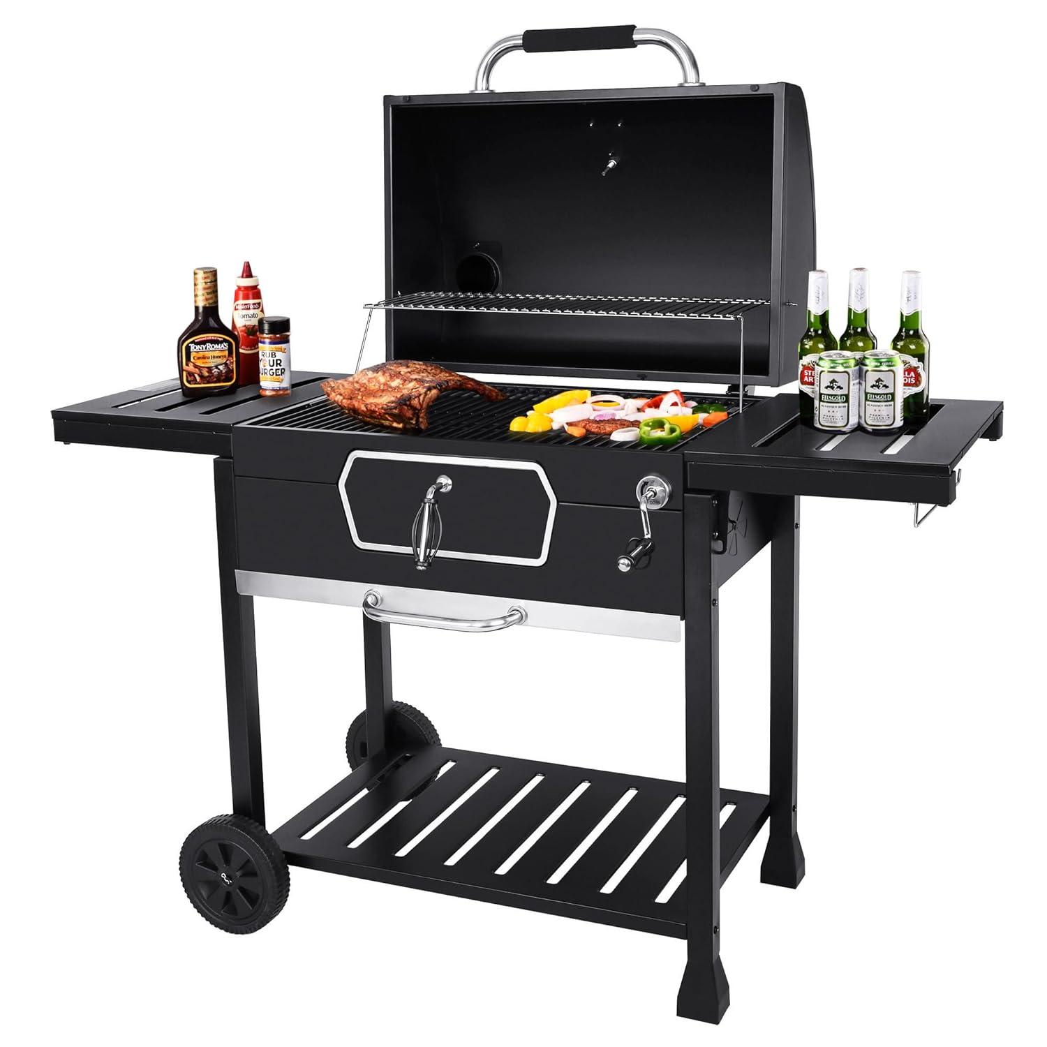 Royal Gourmet CD2030AN 30-Inch Charcoal Grill, Deluxe BBQ Smoker Picnic Camping Patio Backyard Cooking, Black, Large
