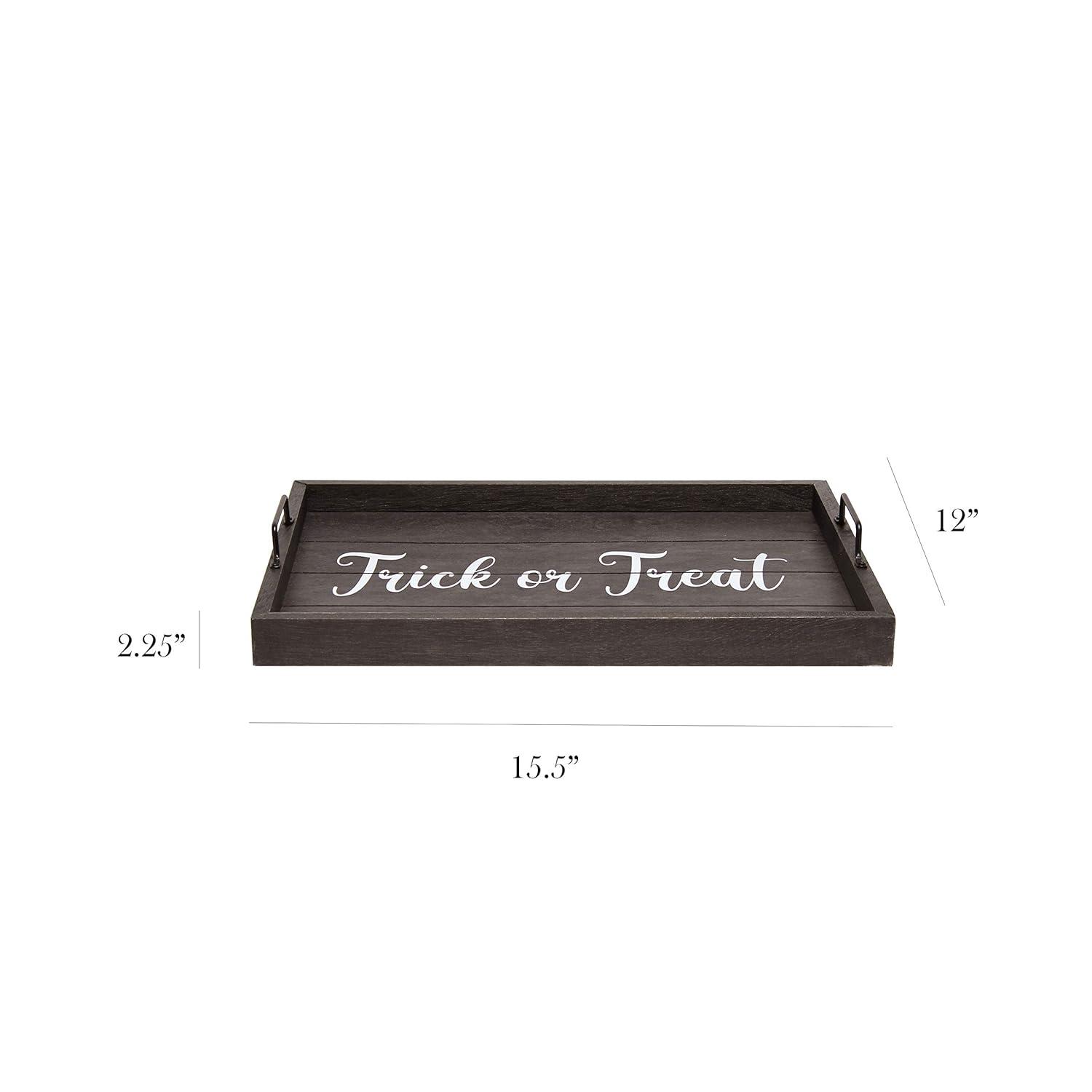 Elegant Designs 15.5" x 12" Decorative Wood Serving Tray, "Trick or Treat", Black Wash