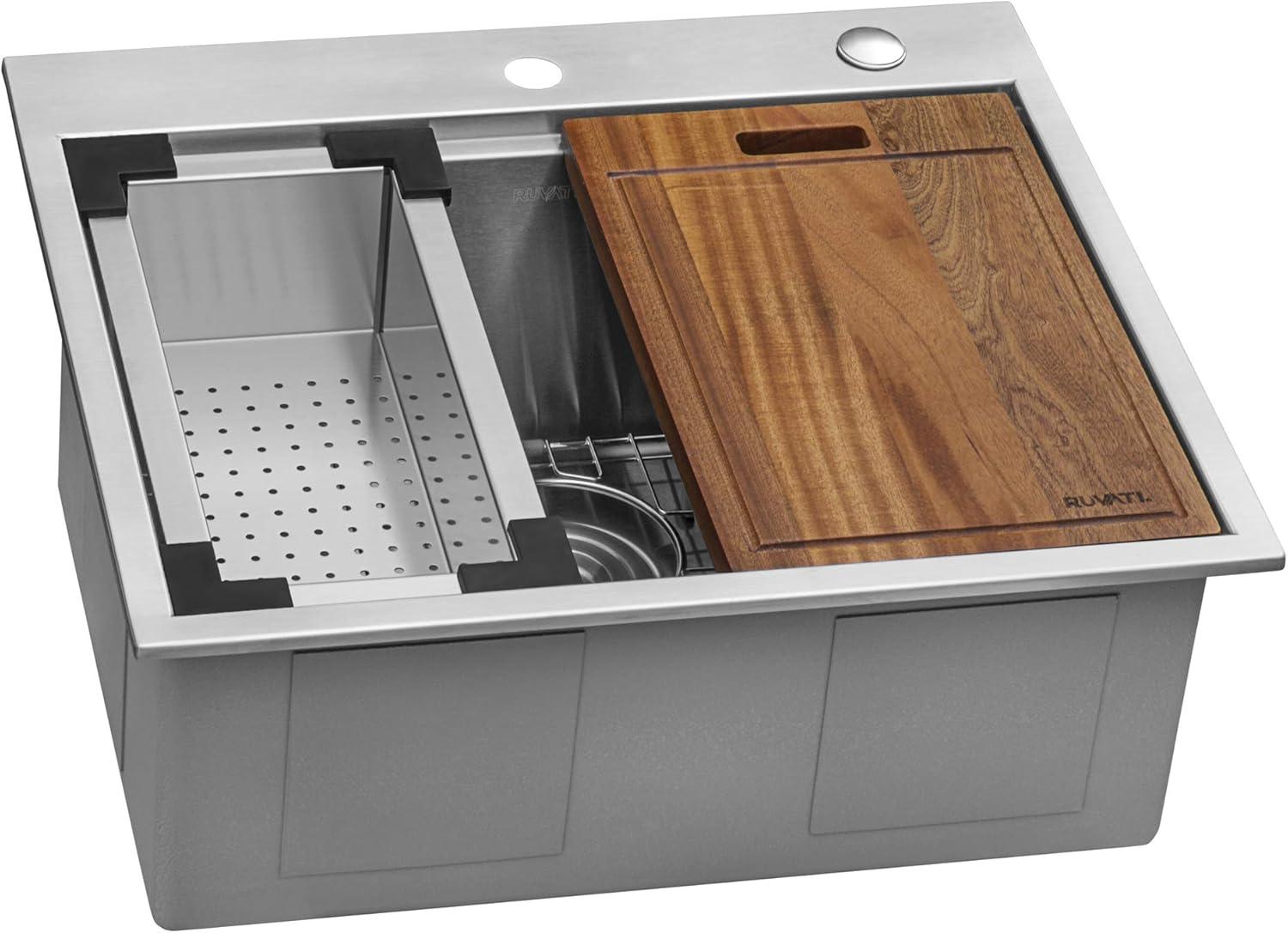 Ruvati 25" Stainless Steel Workstation Kitchen Sink with Wood Cutting Board