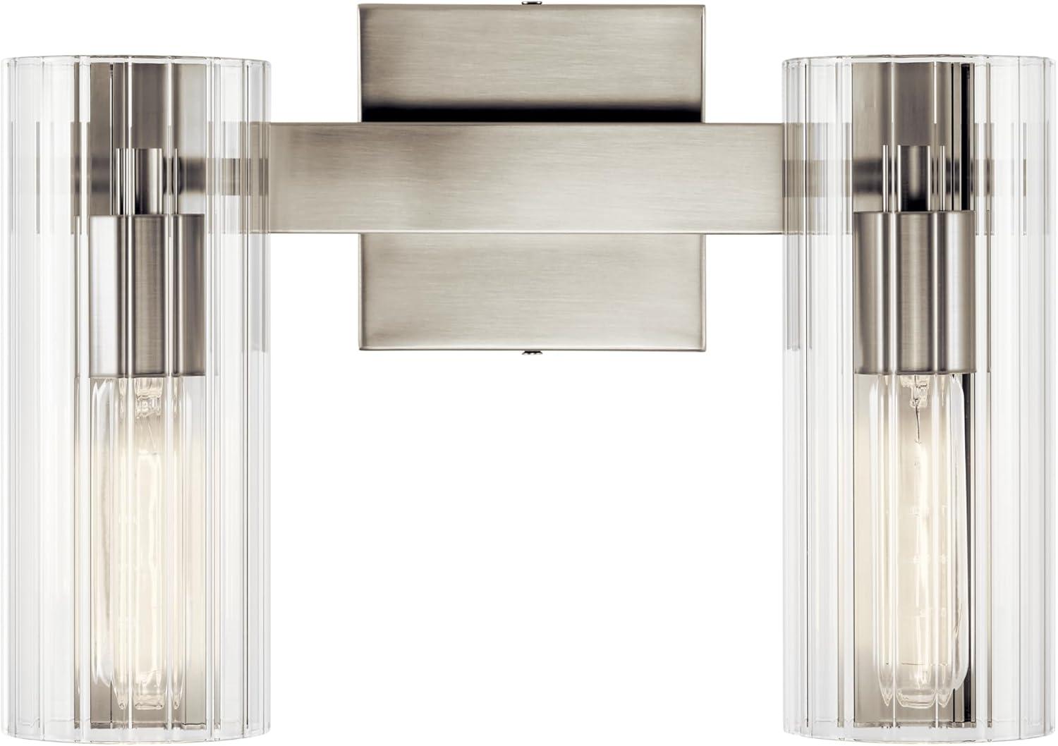 Brushed Nickel 2-Light Vanity with Clear Fluted Glass