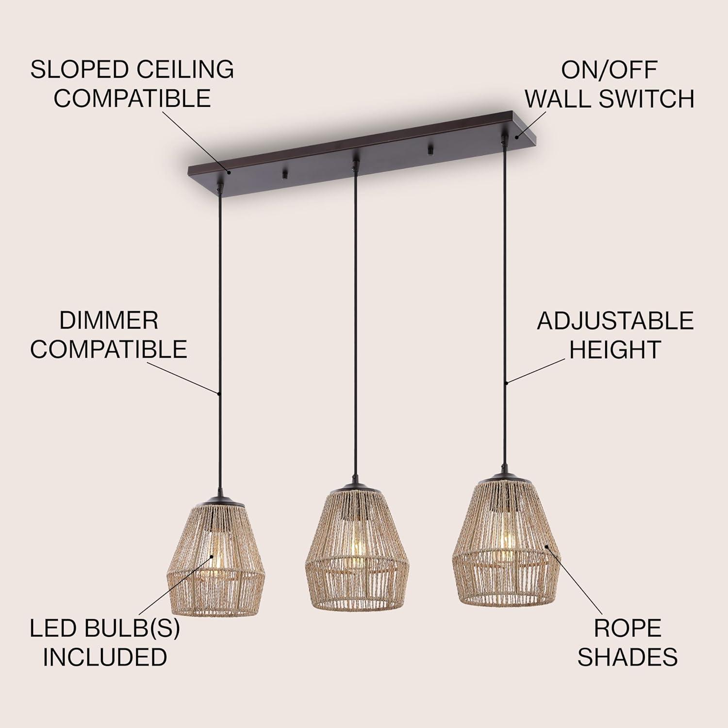 Jonathan Y Ibiza Island Seagrassmetal Bohemian Coastal Led Pendant