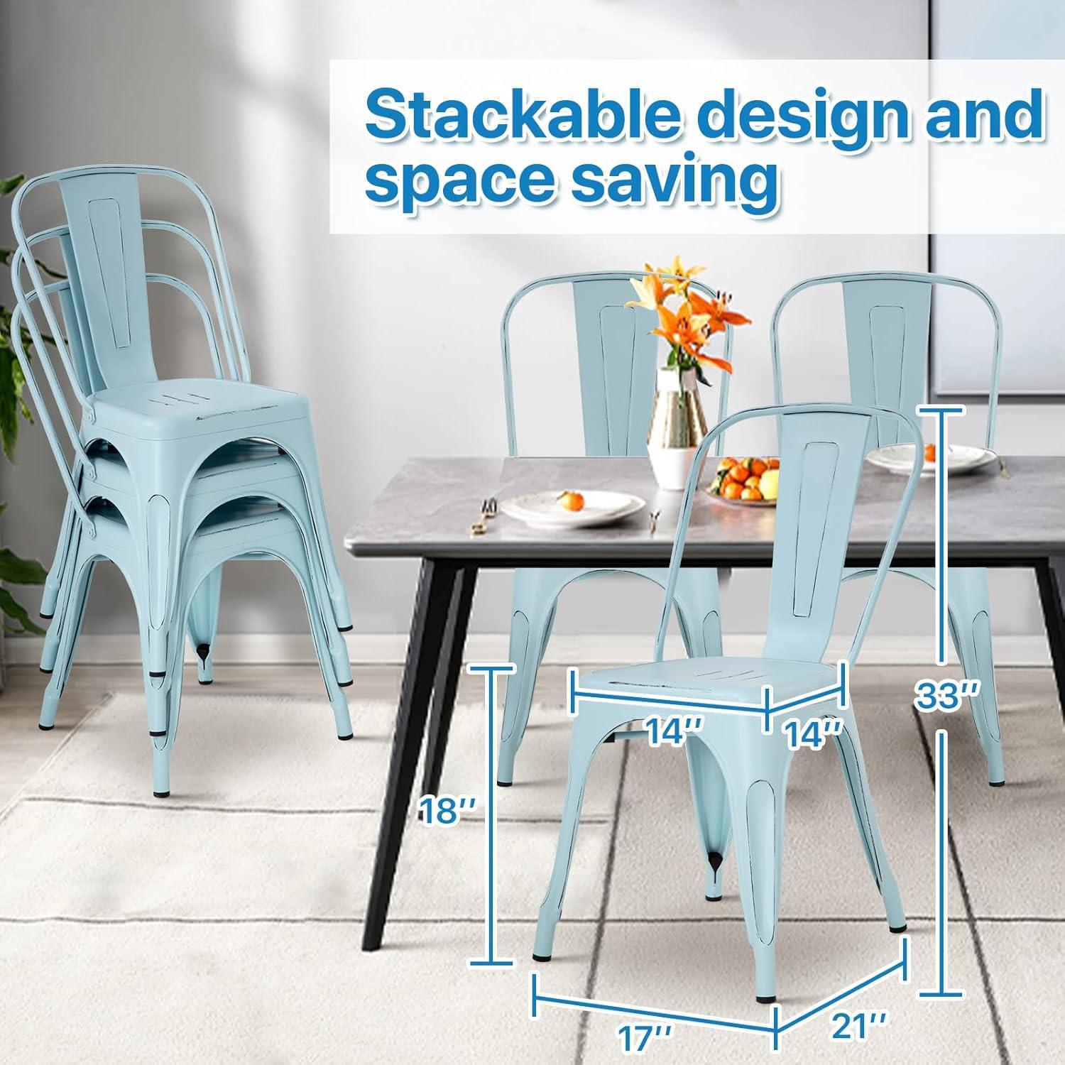 Metal Chairs Set of 4, Stackable Metal Patio Chairs 18 Inch Seat Height, Indoor/Outdoor Tolix Side Chair with Back, 330LBS Weight Capacity, Chic Kitchen Dining Chairs, Black