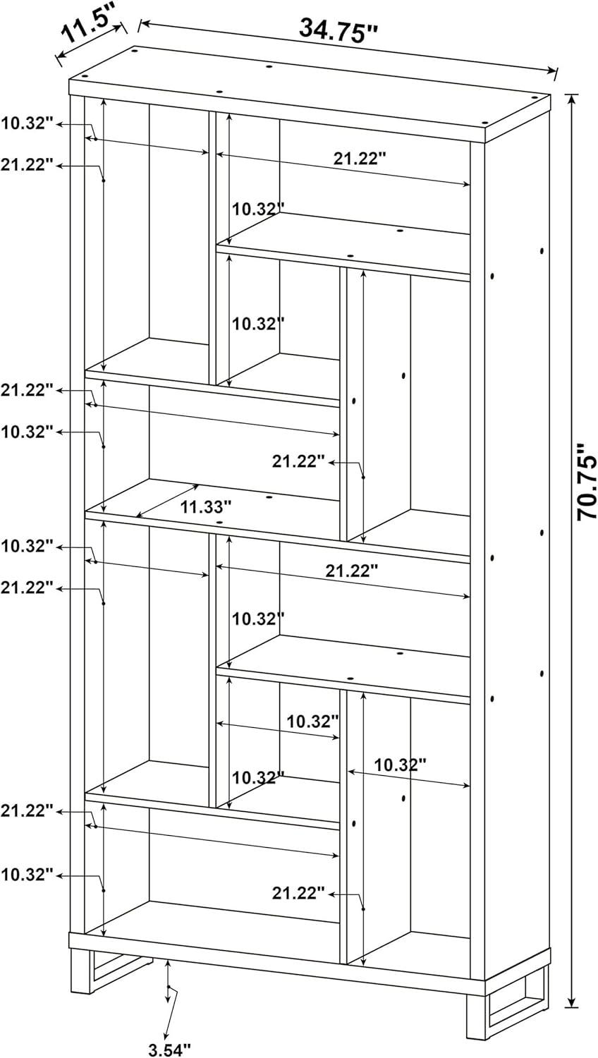 70.75" Delwin 10 Shelf Bookcase Antique Nutmeg - Coaster