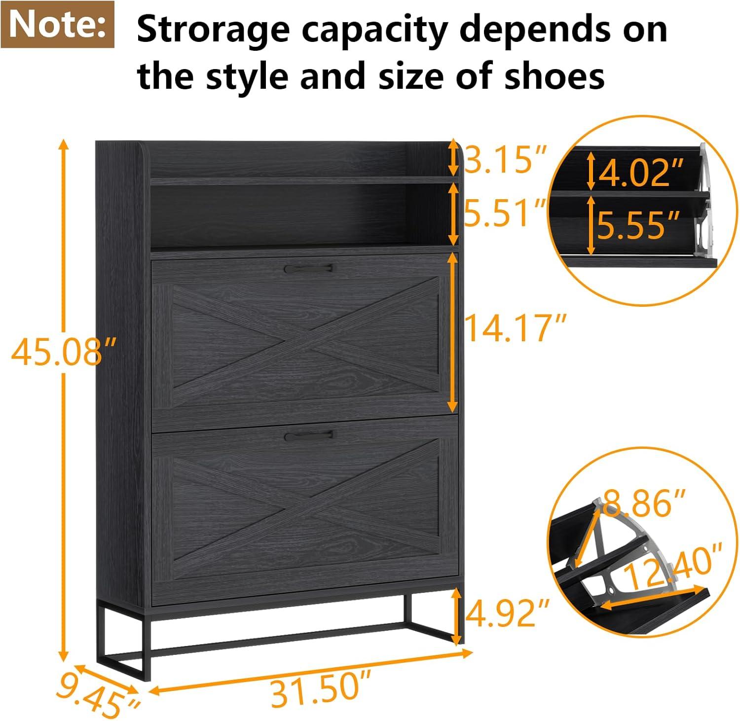 Shoe Cabinet with 2 Flip Drawers, Free Standing Tipping Bucket Shoe Rack Organizer with Adjustable Shelf, Shoe Storage Cabinet