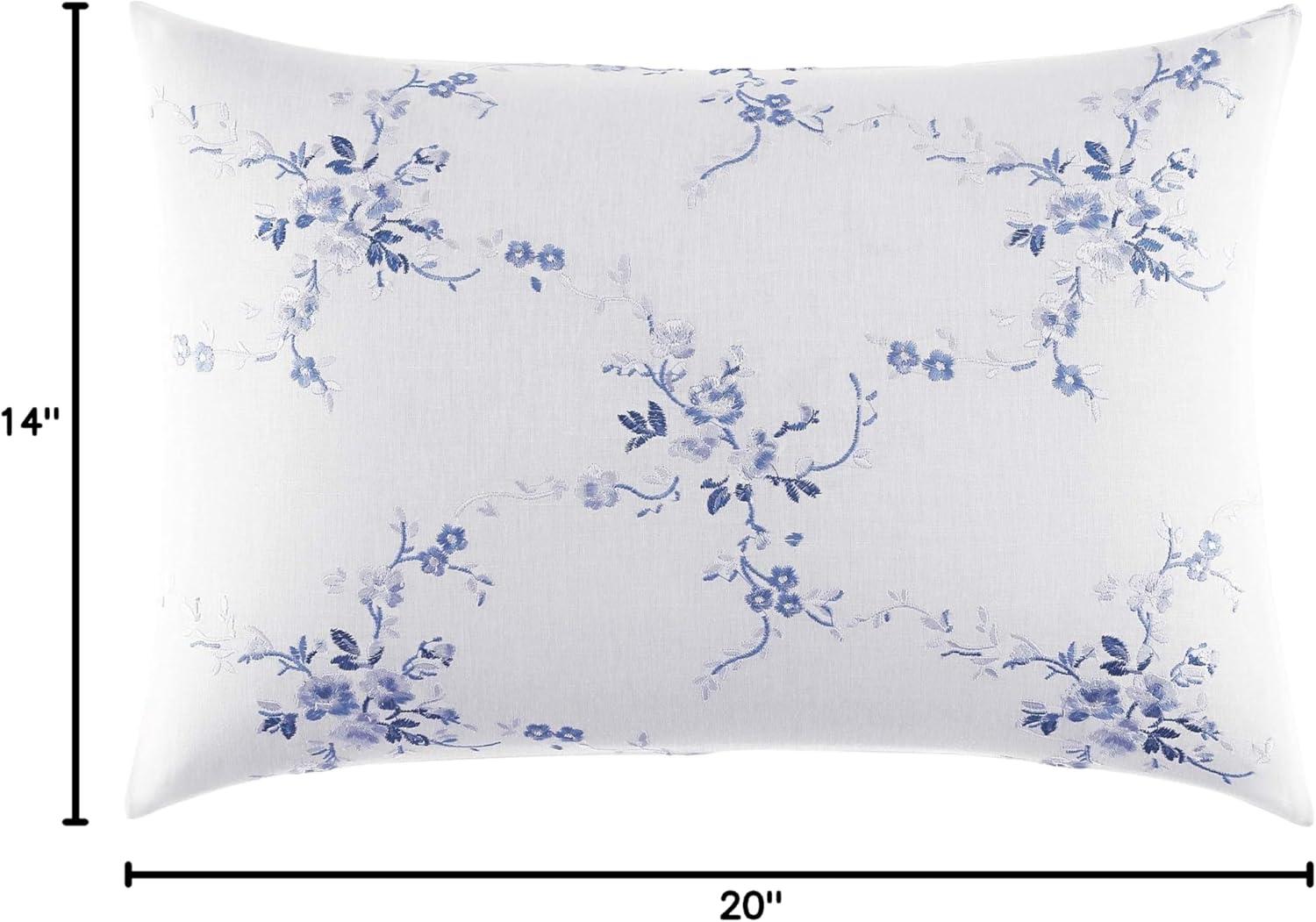 Laura Ashley Charlotte Blue Cotton Embroidered Throw Pillow