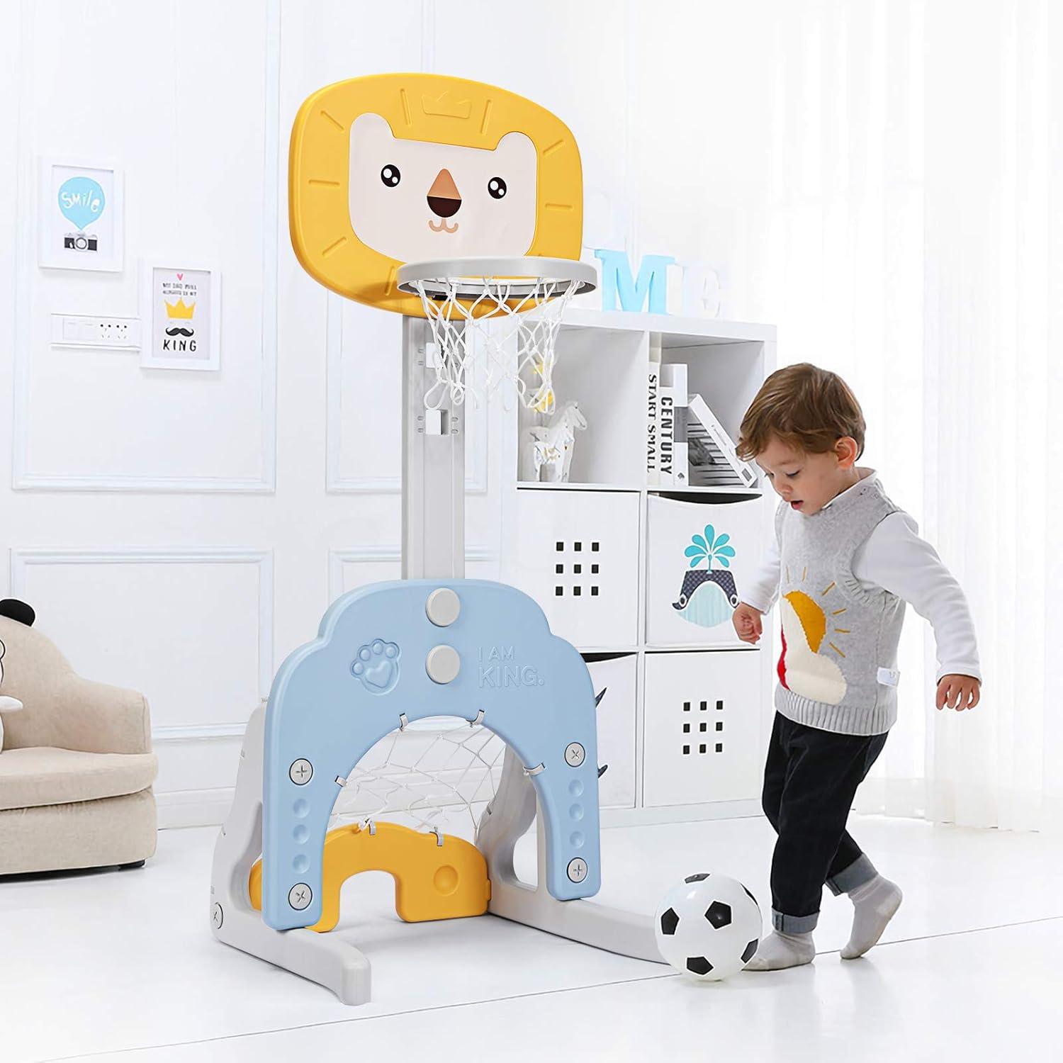 Costway 3-in-1 Kids Basketball Hoop Set Adjustable Sports Activity Center w/Balls Yellow