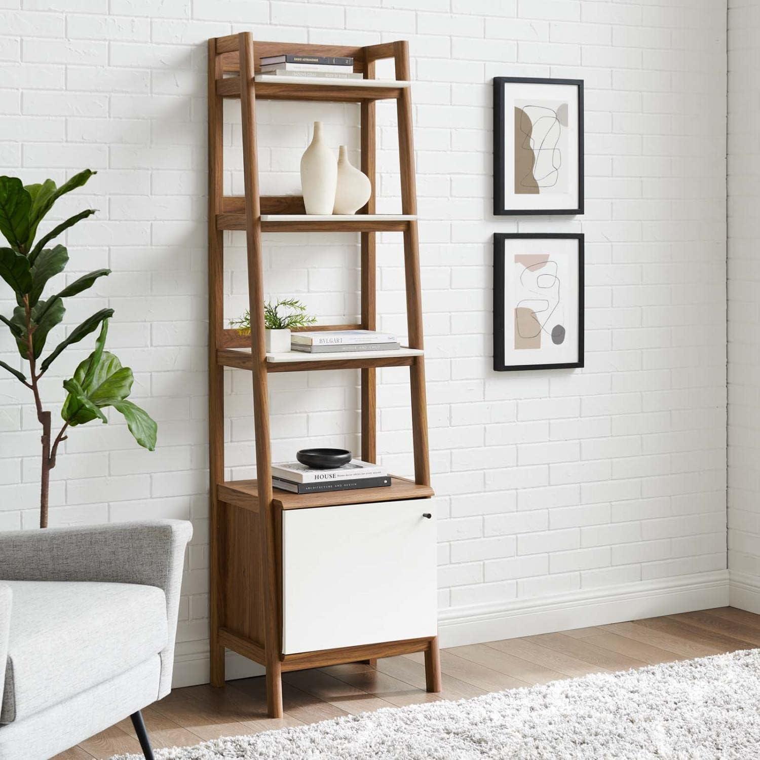 Bixby 71" Walnut and White Bookshelf with Storage