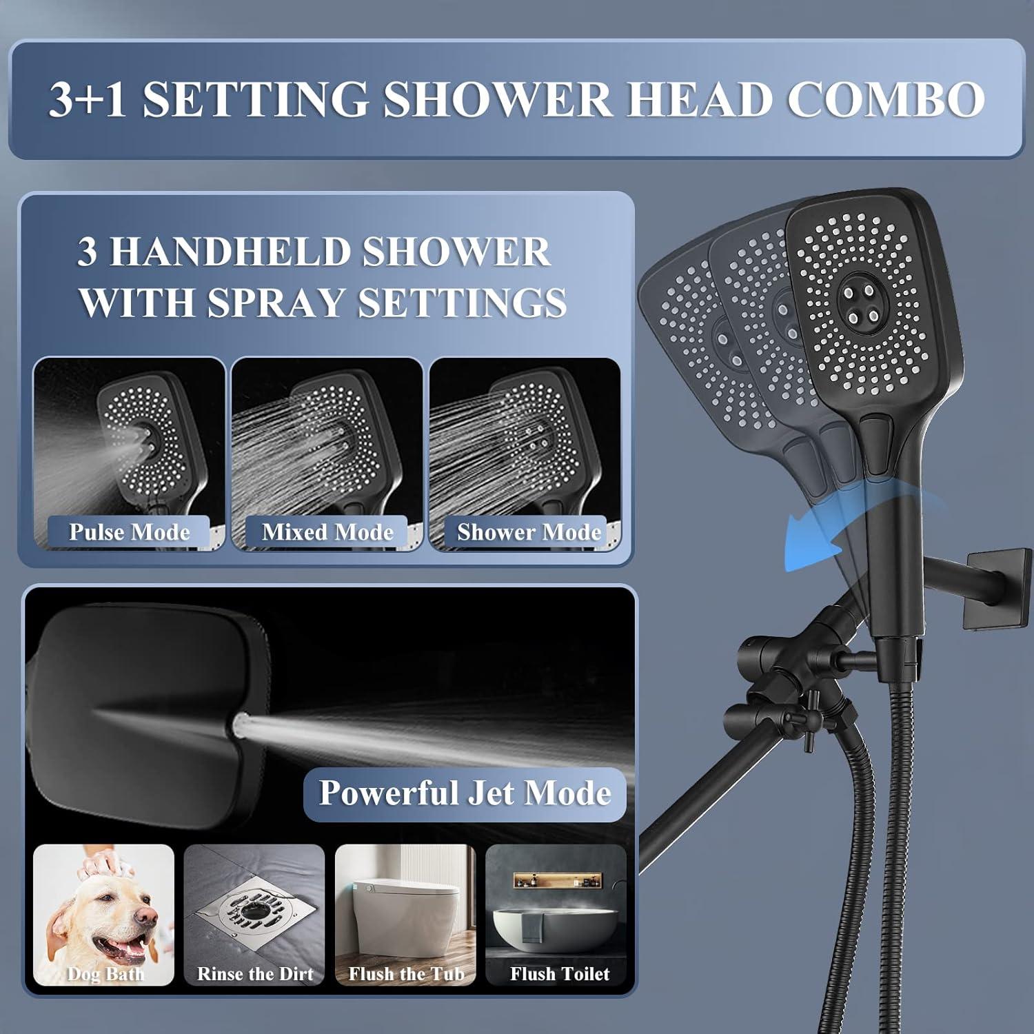 12 Inch Shower Head With Handheld, High-Pressure Rain/Rainfall Shower Heads With 3+1 Handheld