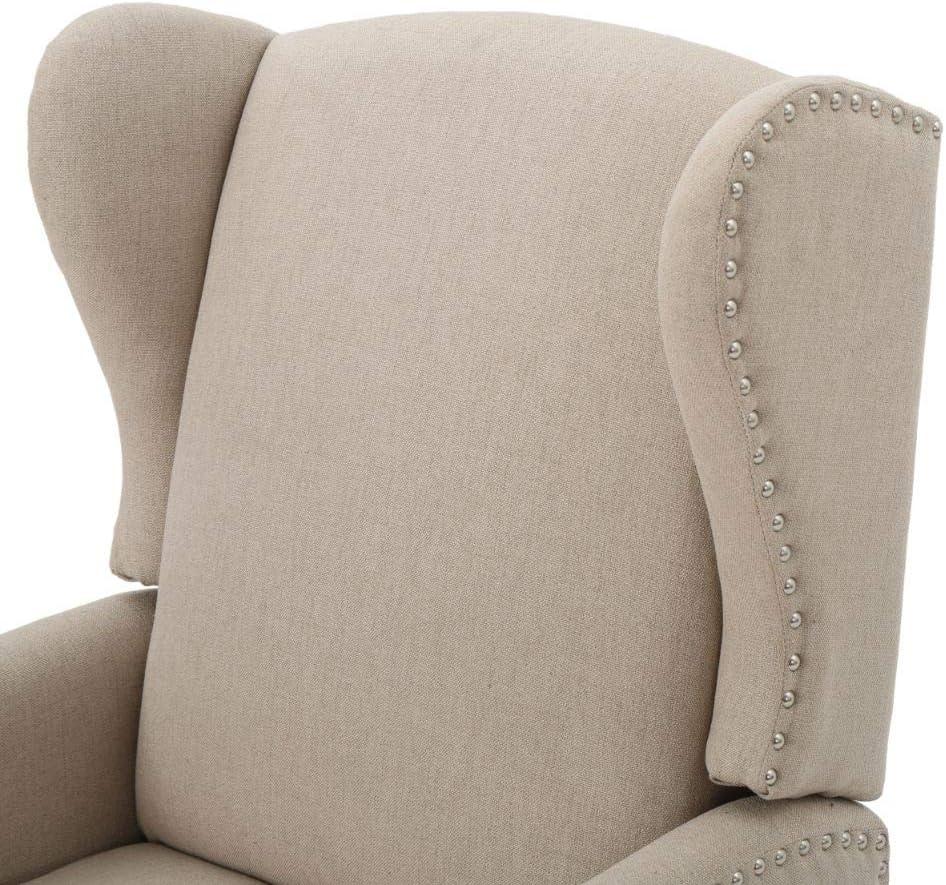 GDFStudio Weyland Contemporary Fabric Wingback Pushback Recliner with Nailhead Accents, Wheat