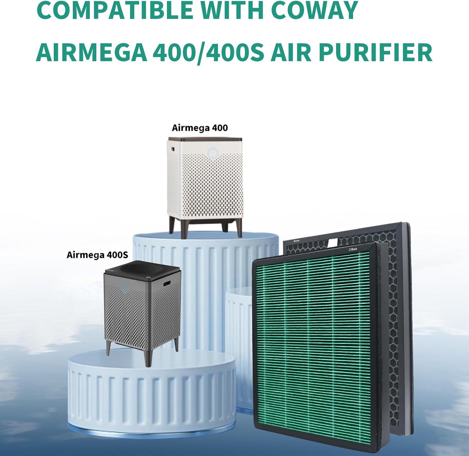 Coway Replacement Max2 Filter Set for Airmega 400 Series: True HEPA, Captures Smoke & Dust, Compatible with Coway Purifiers