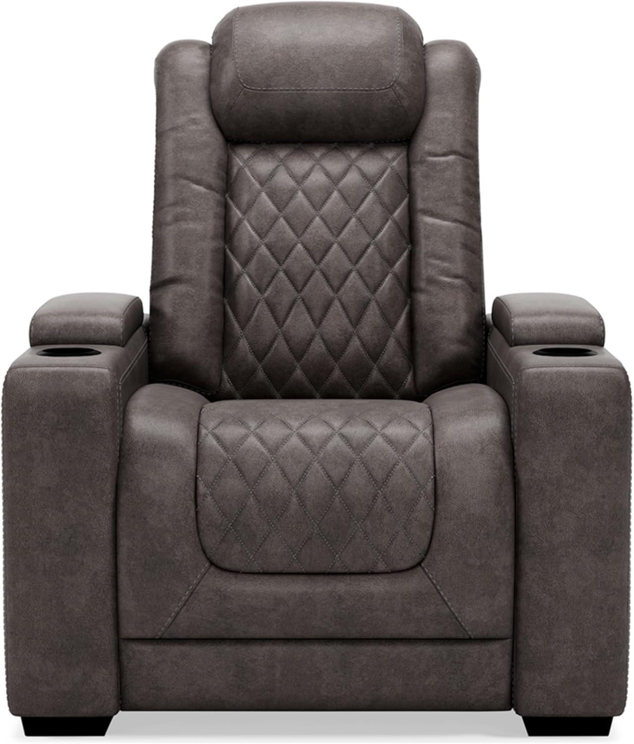 Gray Faux Leather Power Recliner with Adjustable Headrest