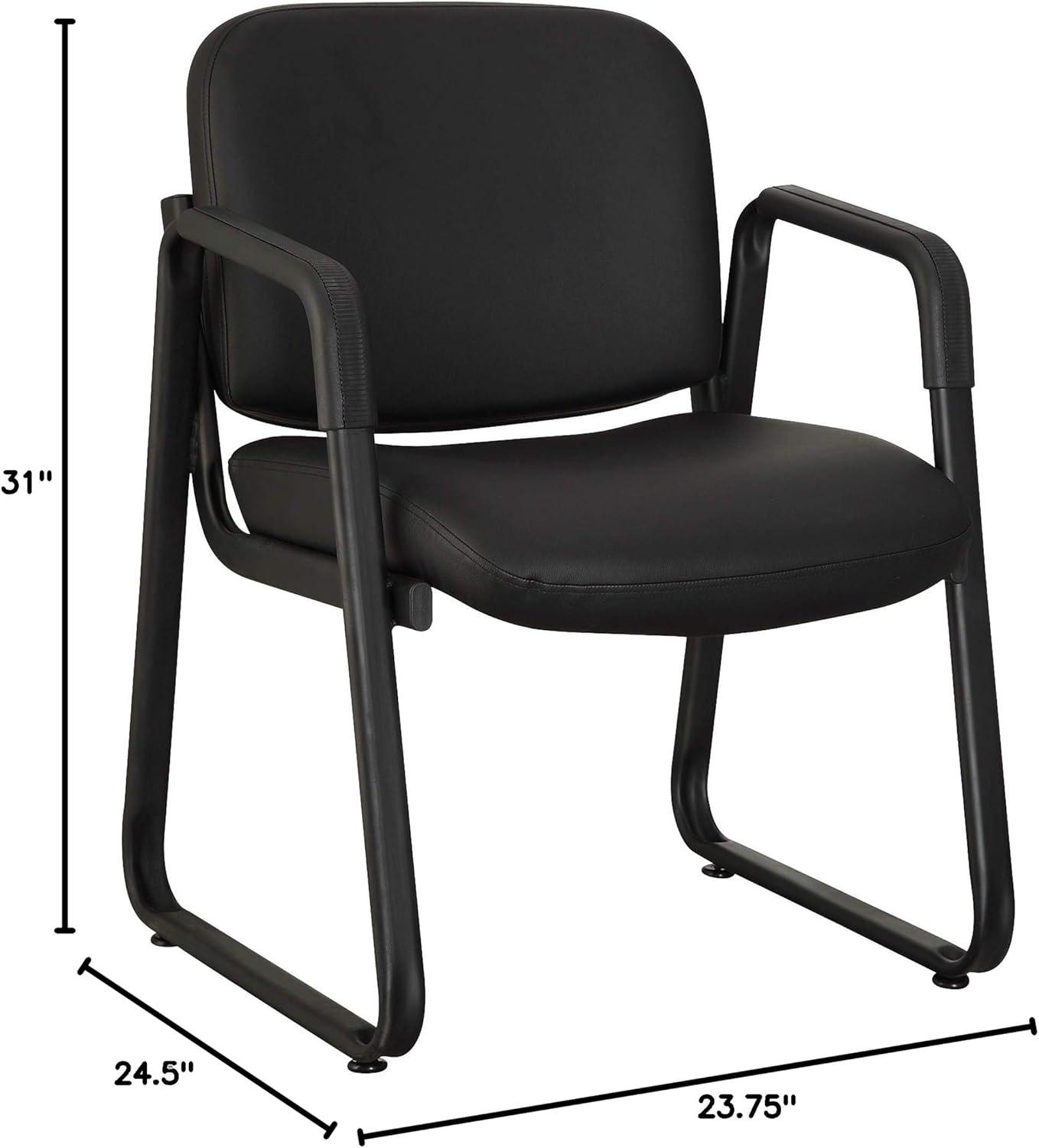 Black Leather Waiting Room Chair with Metal Frame