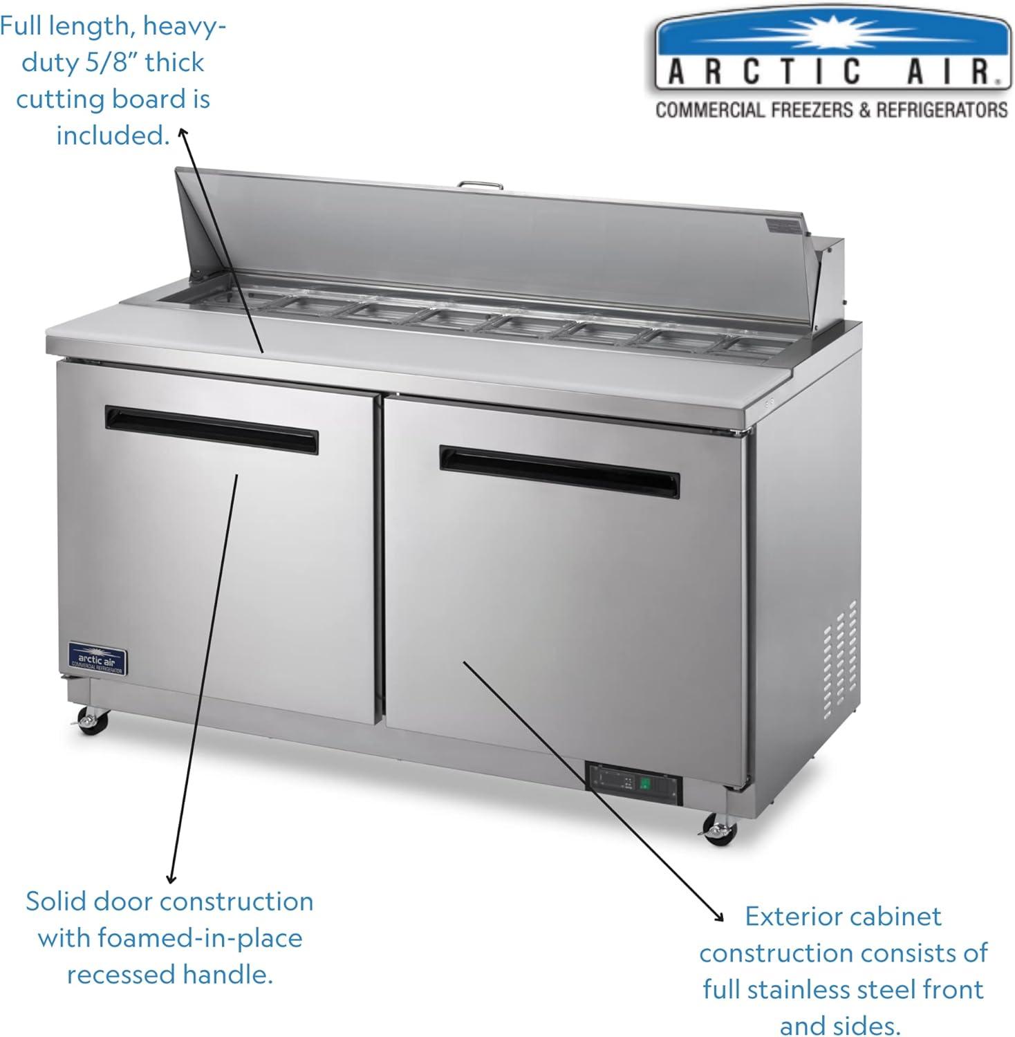 Arctic Air Double Door Mega-top Sandwich / Salad Prep Table, 15 Cu Ft, Stainless Steel, AMT60R