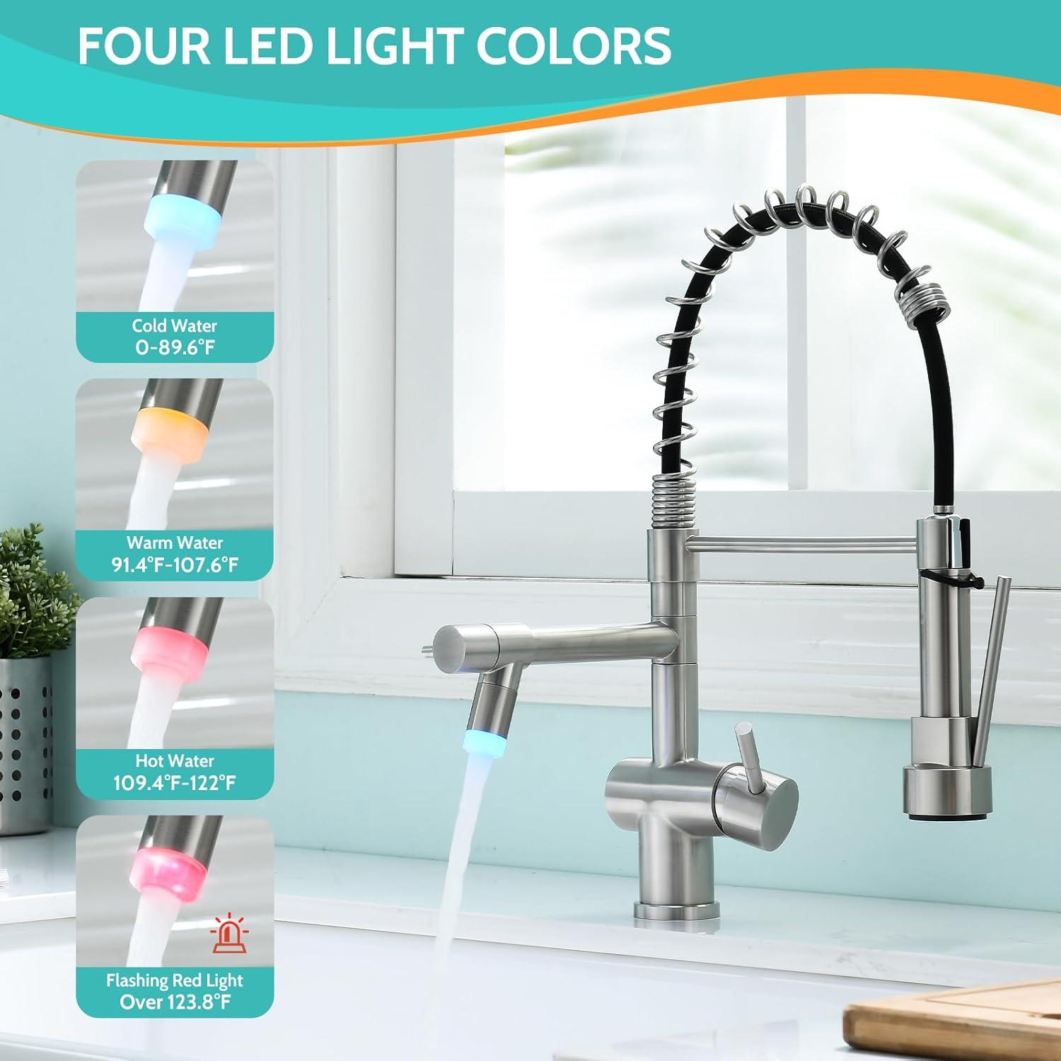 Brushed Nickel Pull-Out Spray Kitchen Faucet with LED Light