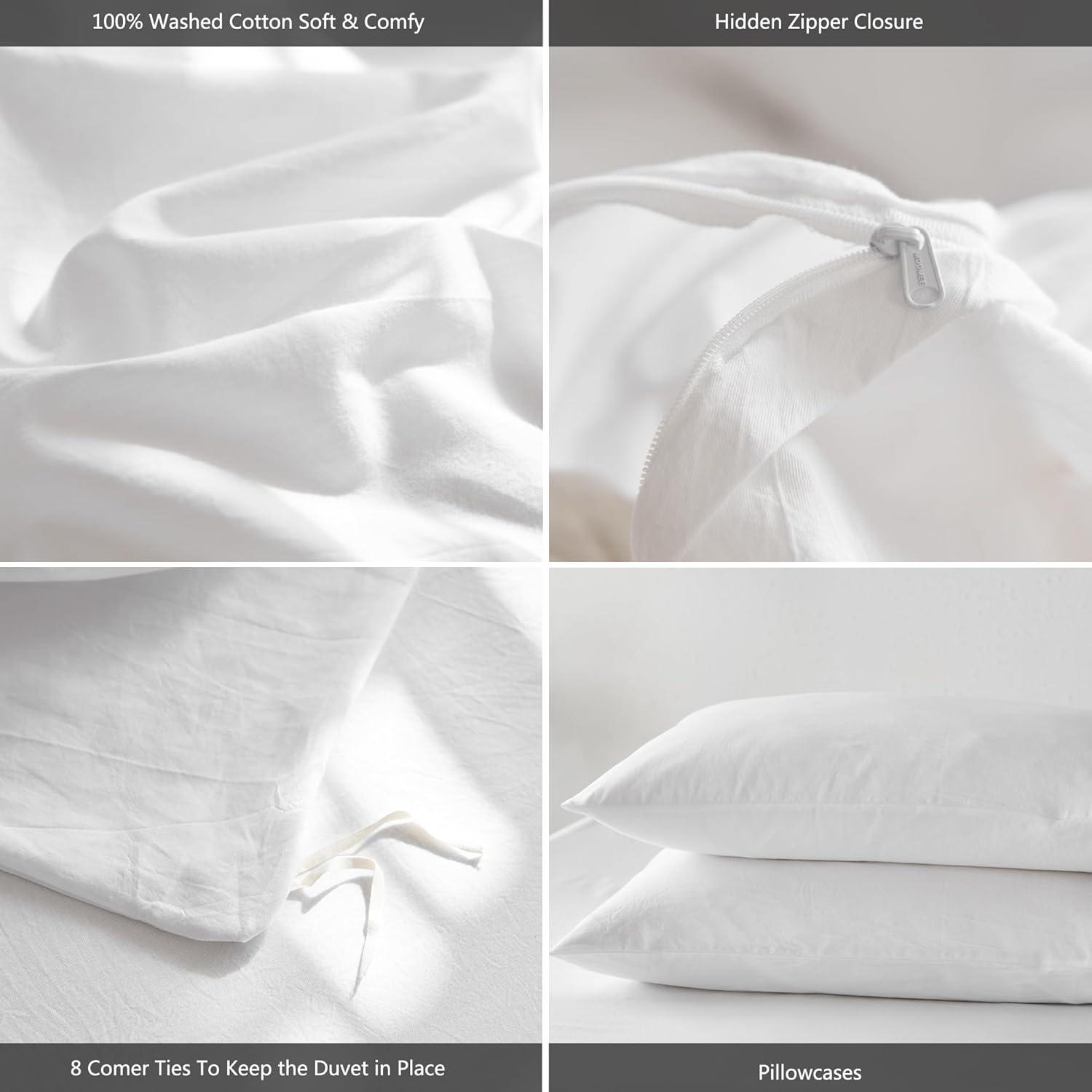 MOOMEE Linen Like Textured 100% Washed Cotton Twill Duvet Cover Set Ultra Soft