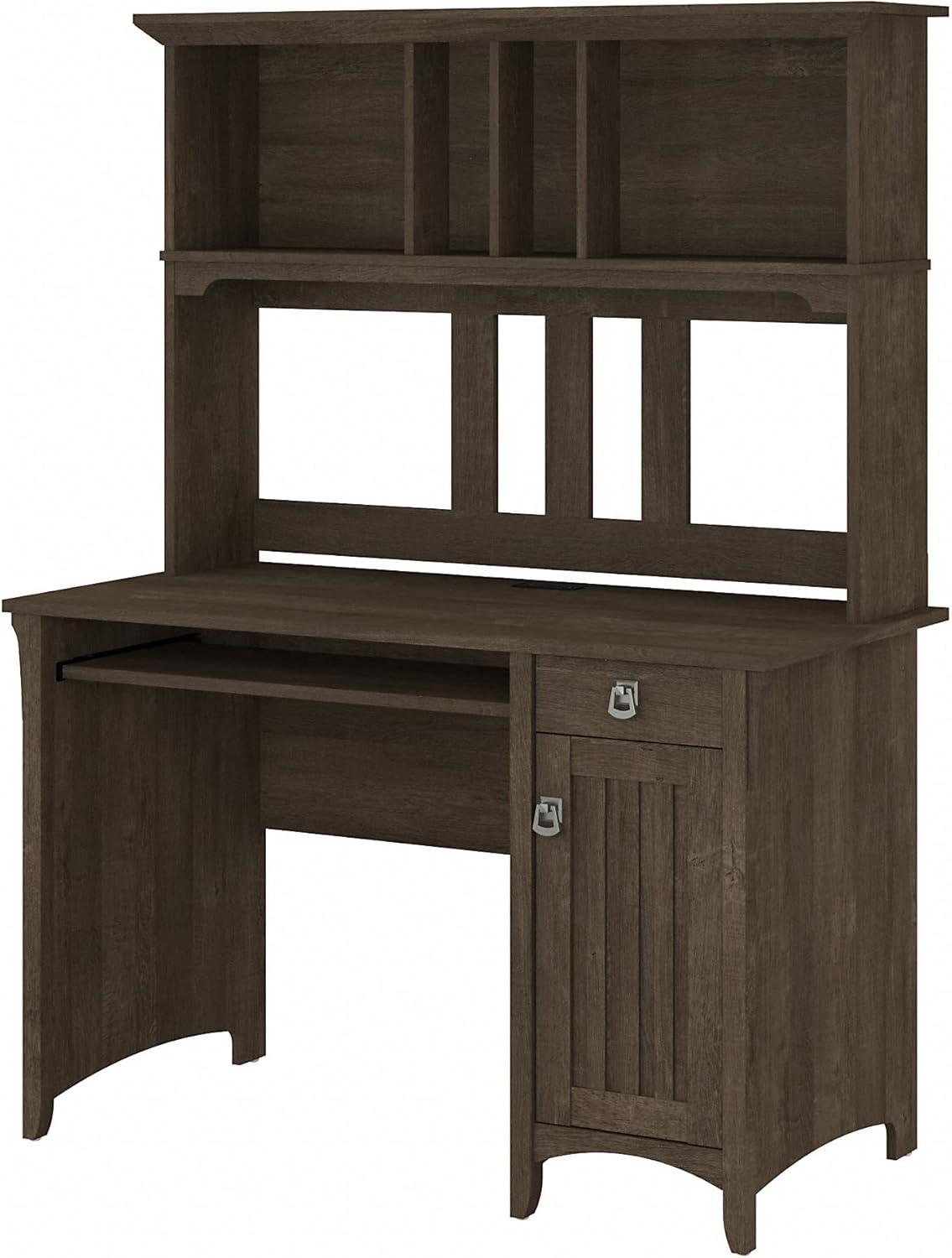 Ash Brown Mission Style Desk with Hutch and Integrated Cable Management