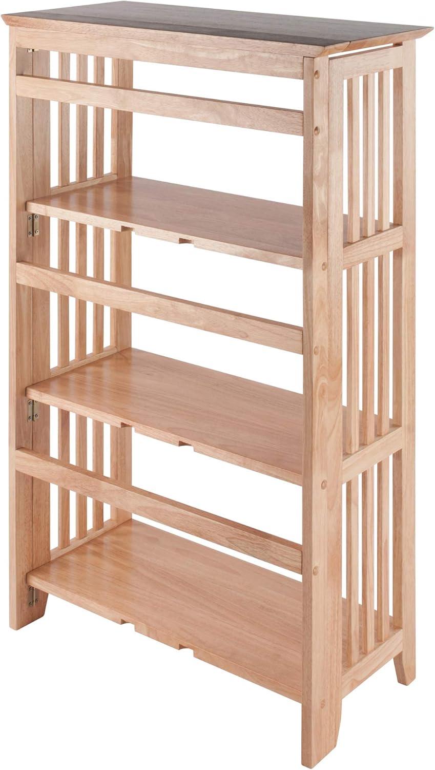 42" 4 Tier Foldable Bookshelf Natural - Winsome: Beech Wood, Slatted-Side, Home Office Storage