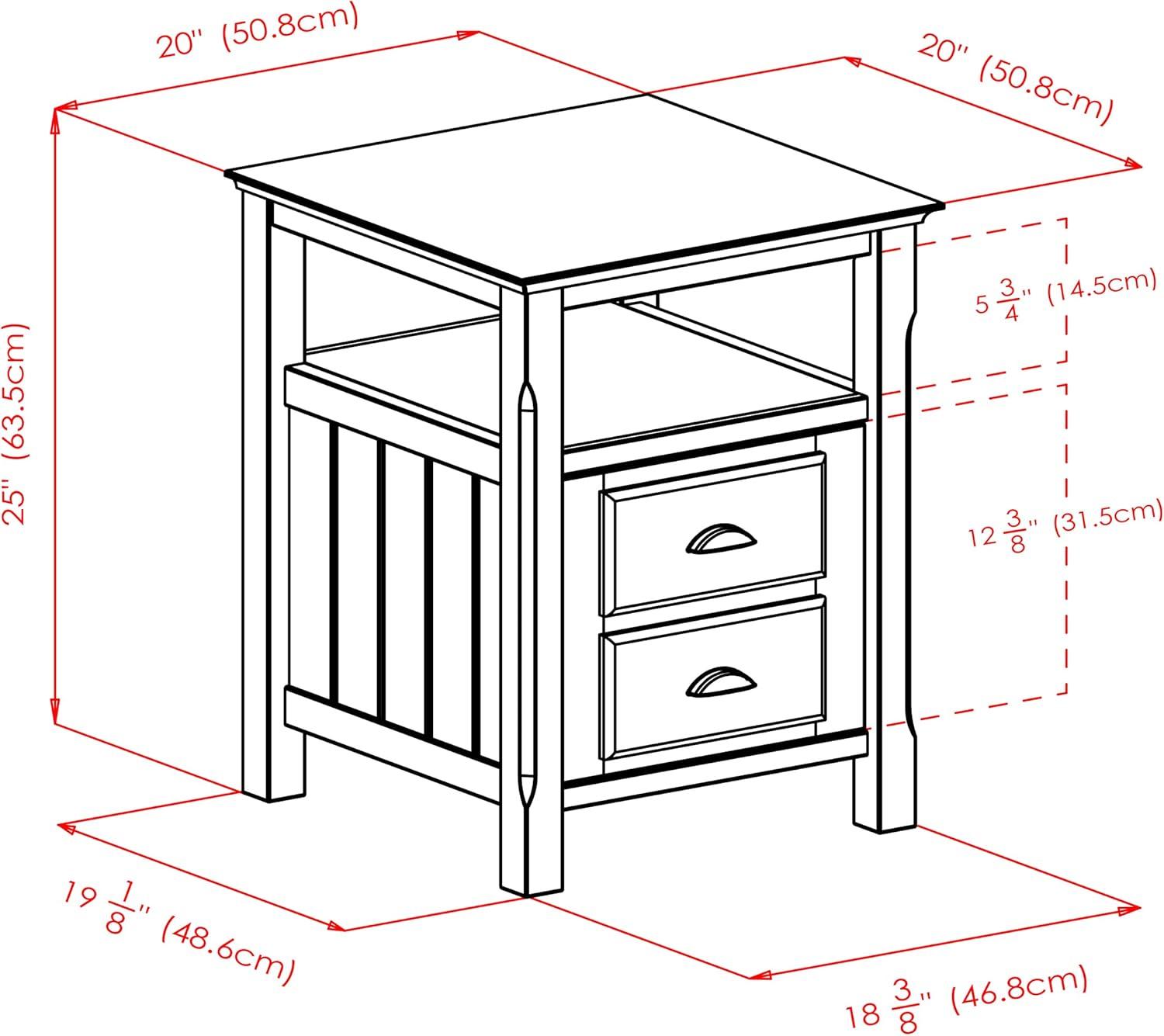 Transitional Black Solid Wood 2-Drawer Night Stand