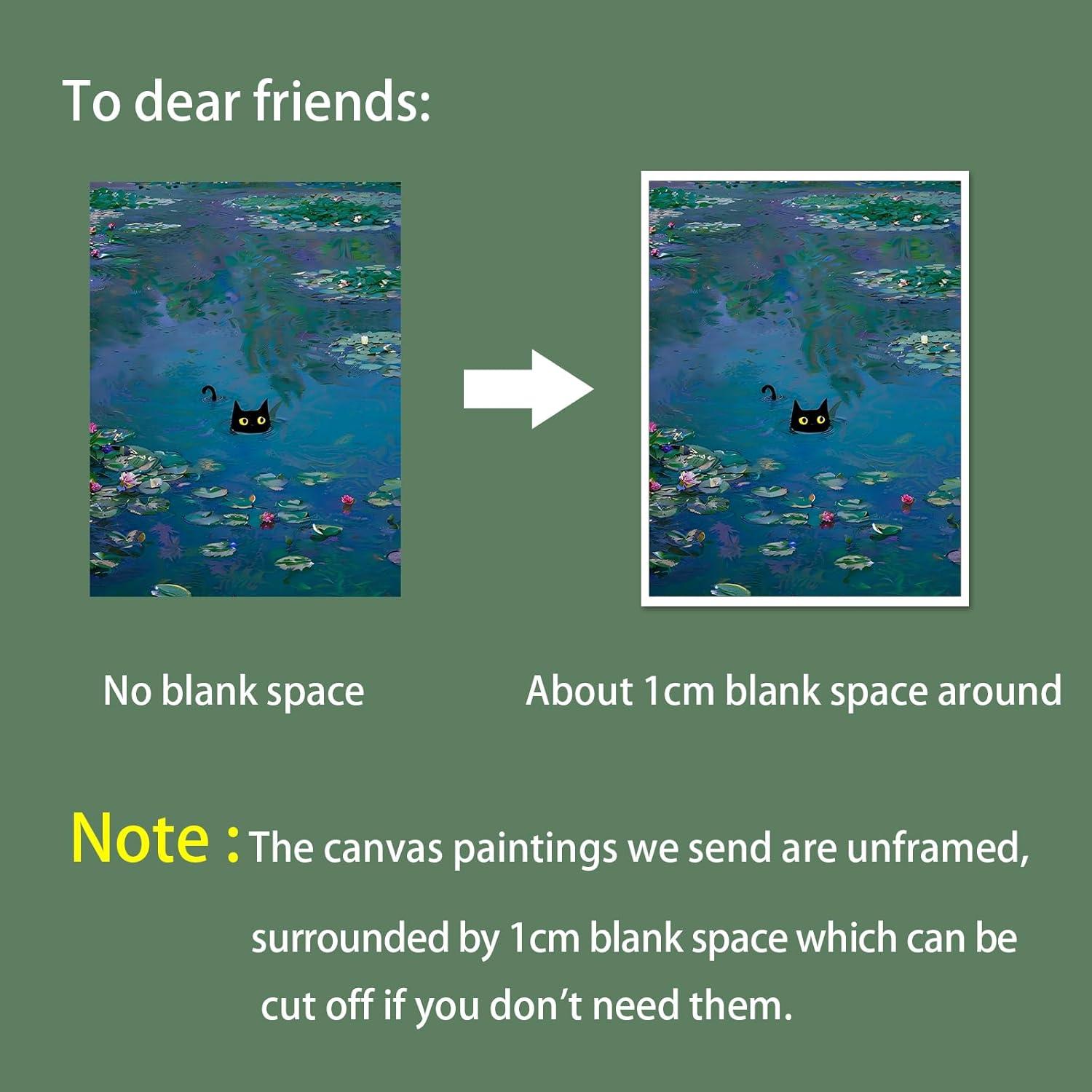 Black Cat Wall Art Monet Canvas Prints Vintage Famous Oil Paintings Funny Cat in Water Lilies Posters Room Decor For Bedroom Living Room Bathroom Aesthetic Wall Decor 12x16in Unframed