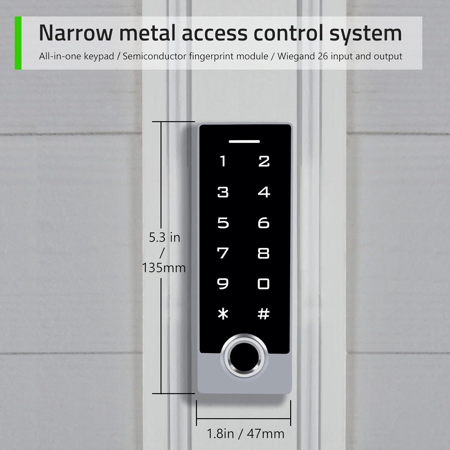 Metal Fingerprint Door Access Control Keypad System, Access Controller Stand-Alone Keypad, EM HID IC Card Reader + 5pcs ID Key Fobs, Weatherproof WG26/34 10000 Users for Garage, Door Lock Opener