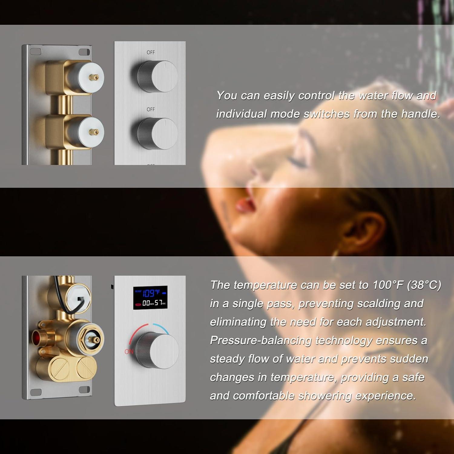 Herathena 3 Functions Ceiling Mounted Luxury Shower System with 6 Body Jets (Rough-in Valve Included)