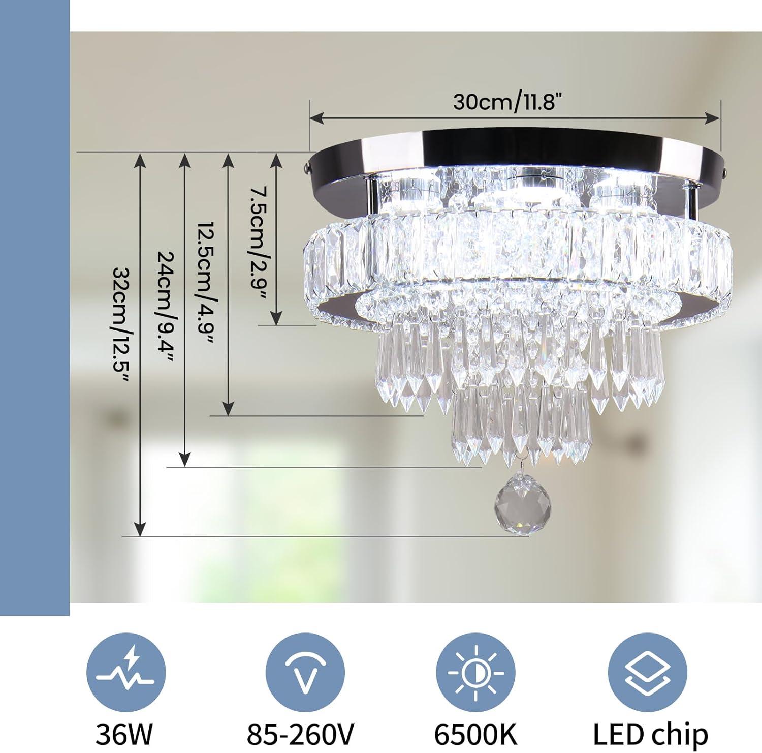 House of Hampton® House of Hampton® 11.8" Crystal Chandeliers Modern Crystal Ceiling Light LED Chandeliers Semi Flush Mount Chandelier Light for Bedrooms Dining Living Room Hallway (6500K Cool White Light)