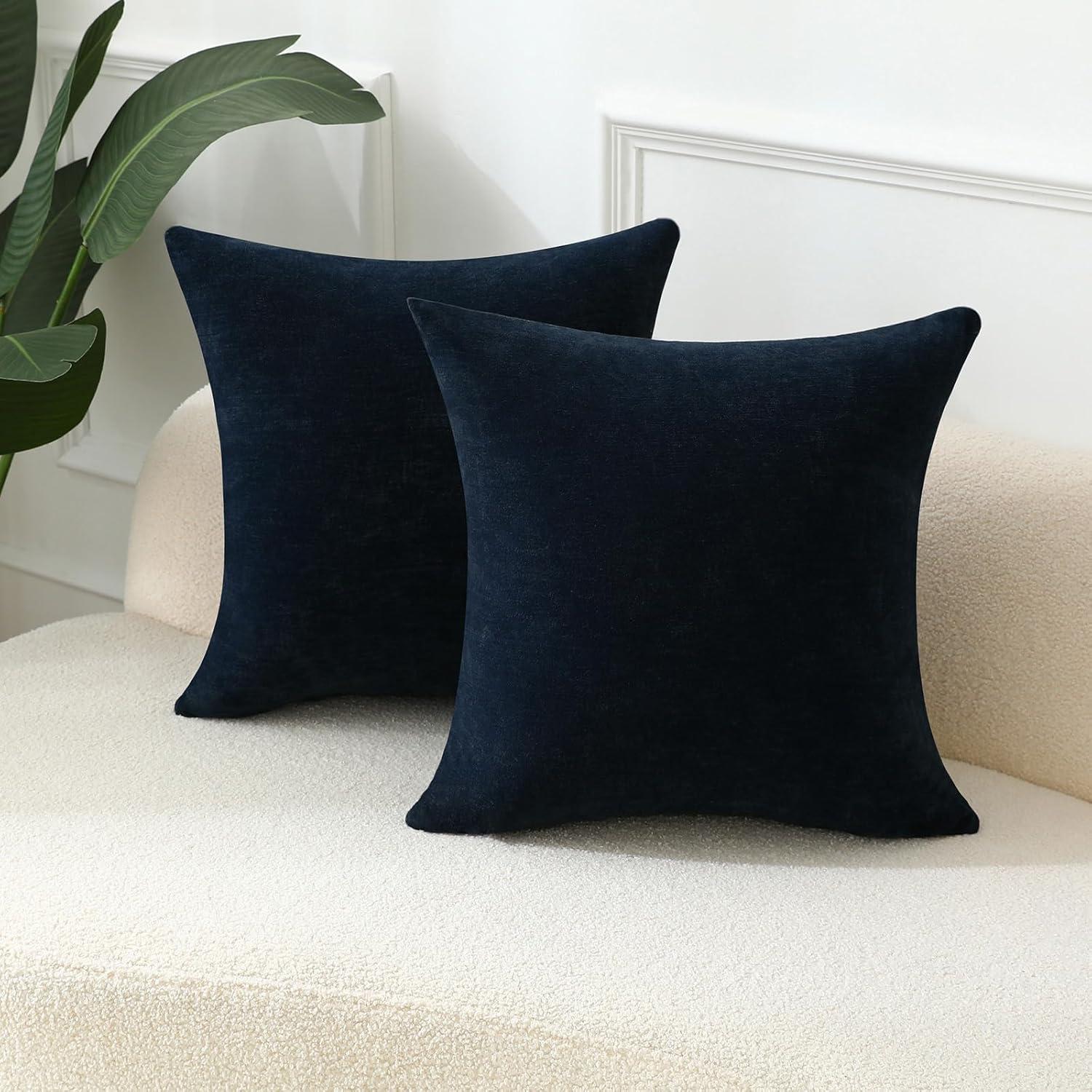 PAVILIA Navy Blue Throw Pillow Covers 20x20 Set of 2, Decorative Pillow Cases for Bed Sofa Couch, Boho Aesthetic Accent Decor Cushion for Bedroom Living Room, Velvet Square Euro Sham Covers, Dark Blue