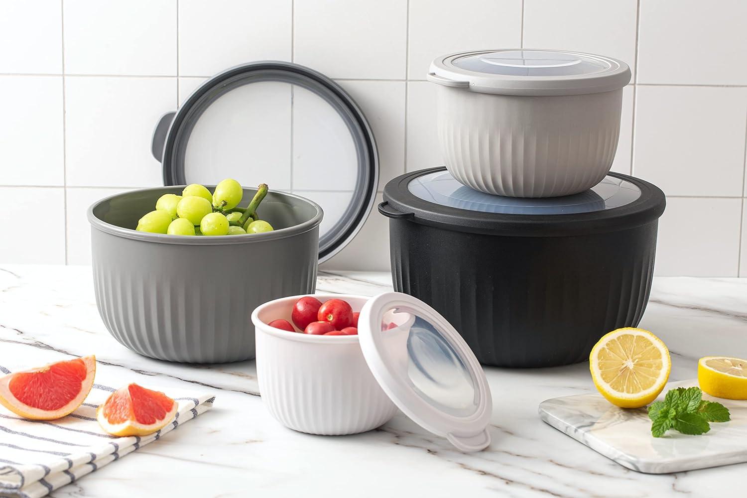 COOK WITH COLOR Prep Bowls with Lids- Wide and Deep Nesting Plastic Small Mixing Bowl Set with Lids, 8 Piece Set - Deep Bowls, Blue
