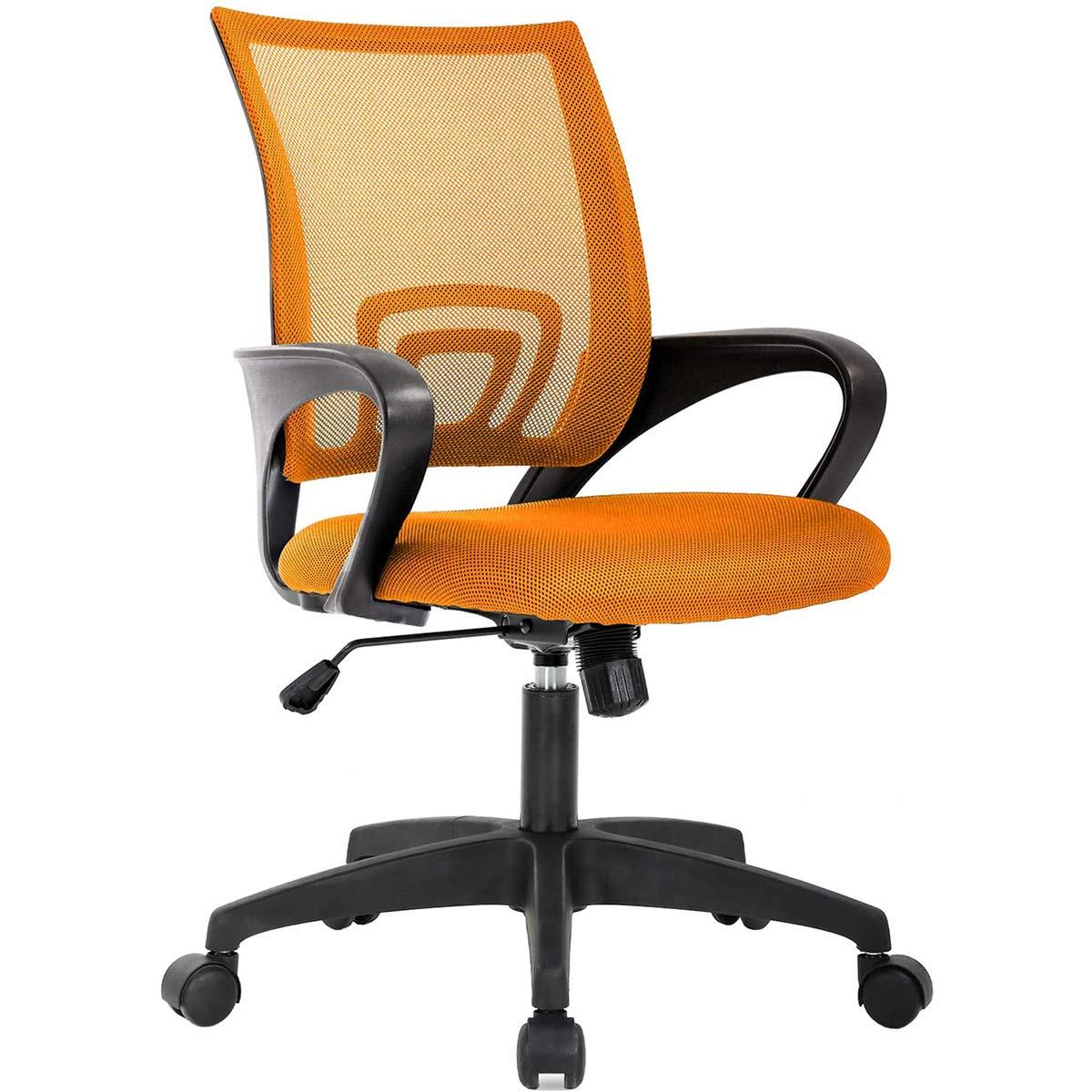 FDW Home Office Chair Mesh Computer Chair with Lumbar Support Armrest Adjustable Mid Back Task Chair for Women Adults, Orange