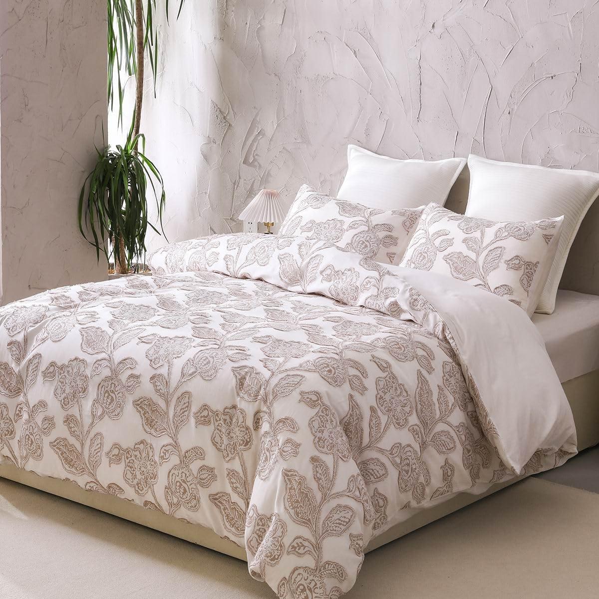 MeadowPark Cotton Clipped Jacquard Jacobean Floral Duvet Cover Set