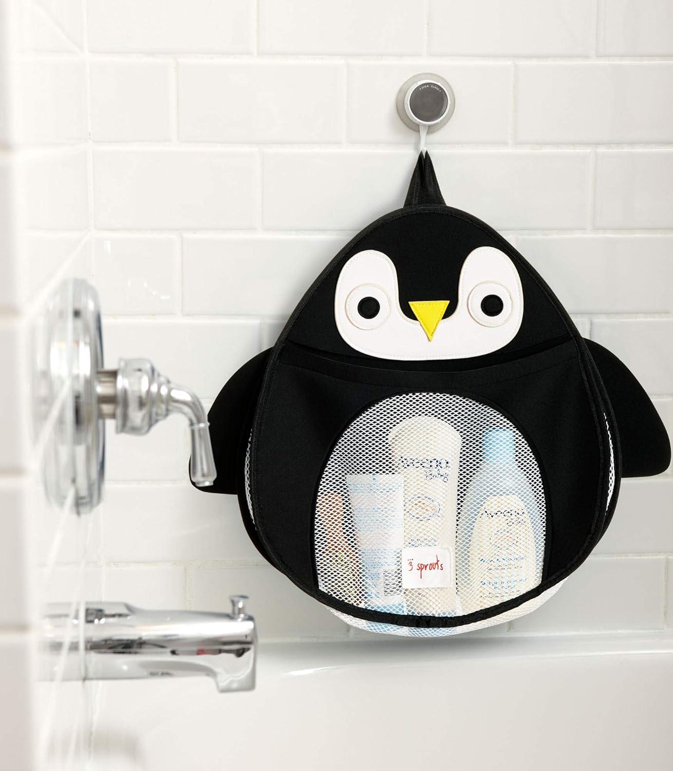 Black Penguin Suction Cup Bath Toy Organizer