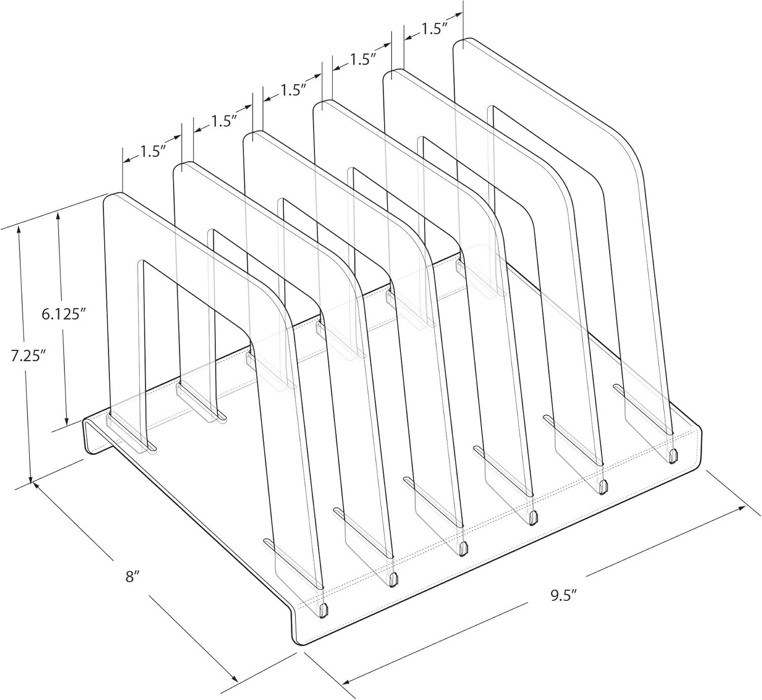 Clear Acrylic File Sorting Desk Organizer with Five Compartments