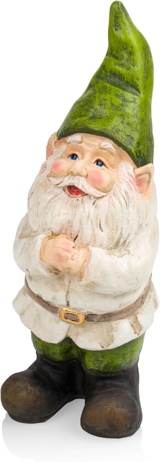 Beige and Green Polyresin Garden Gnome Statue