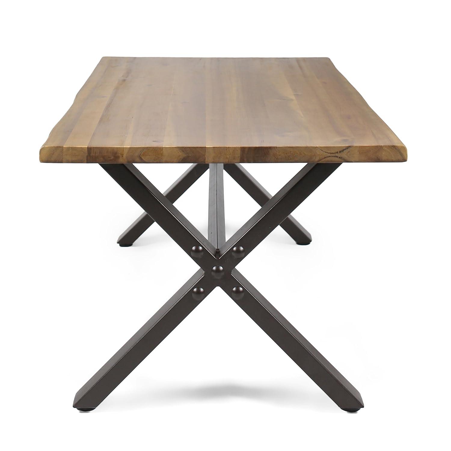 Sanibel Outdoor Acacia Wood Coffee Table with Rustic Metal Legs